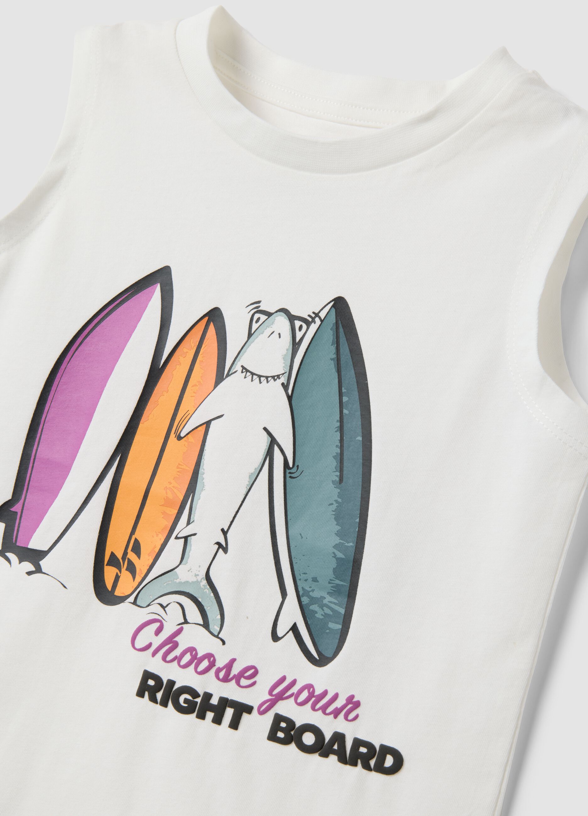 White pure cotton vest top with print