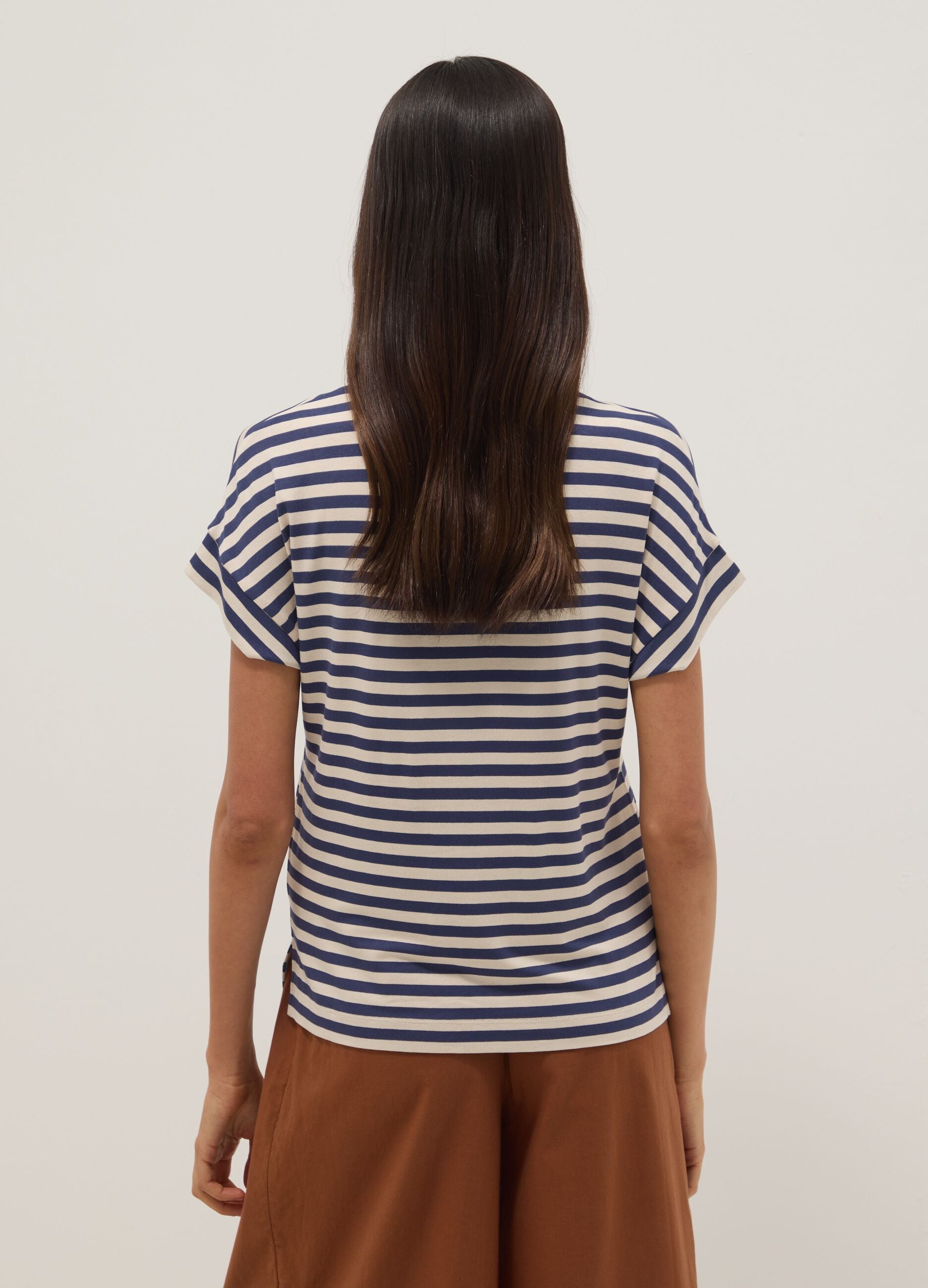 Regular-fit multicolour striped stretch viscose T-shirt
