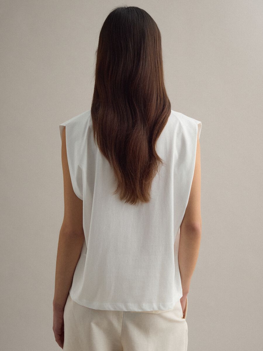 T-shirt senza maniche in misto cotone bianco regular fit_3