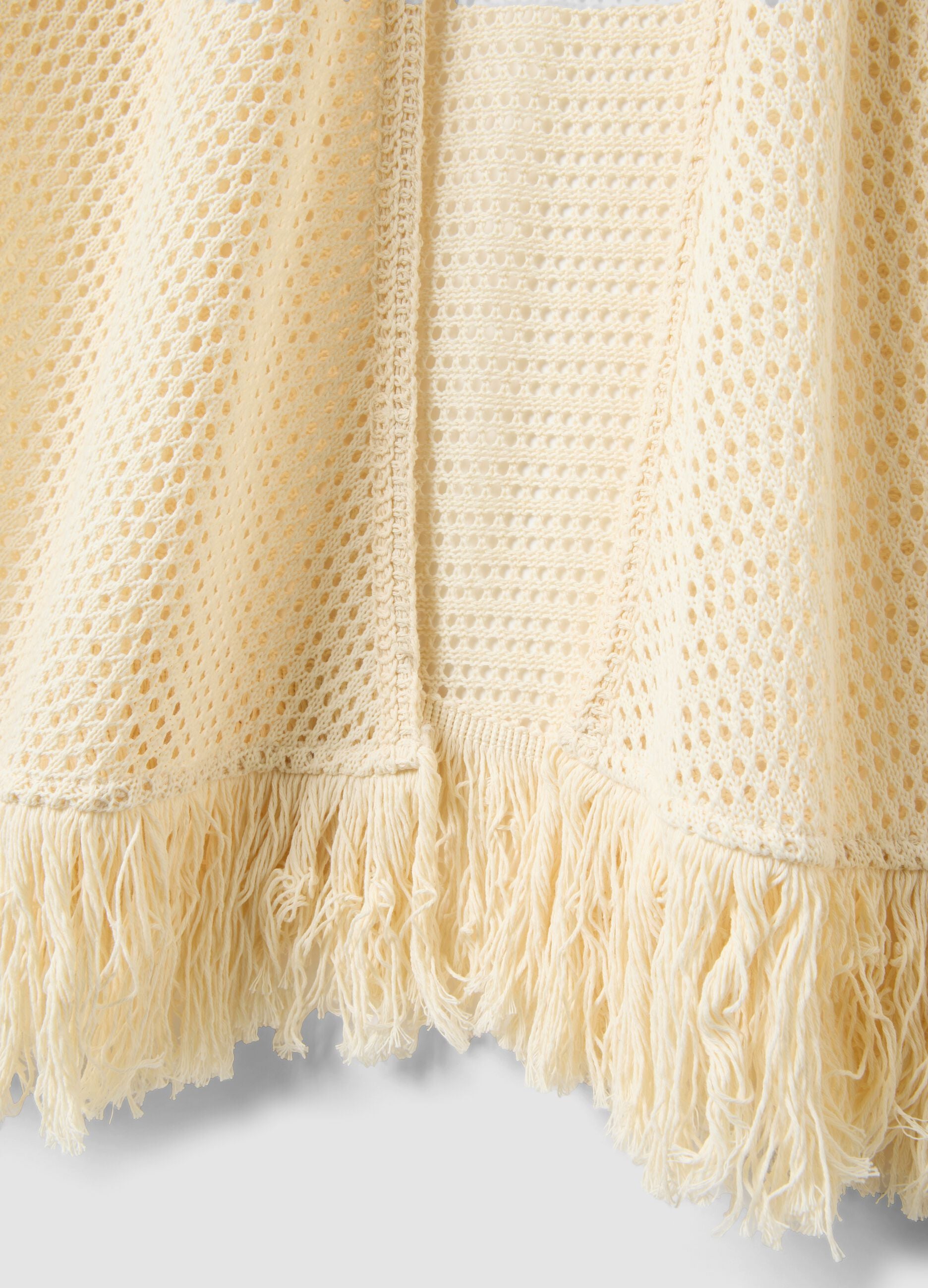White crochet viscose-blend cardigan with fringes, regular fit