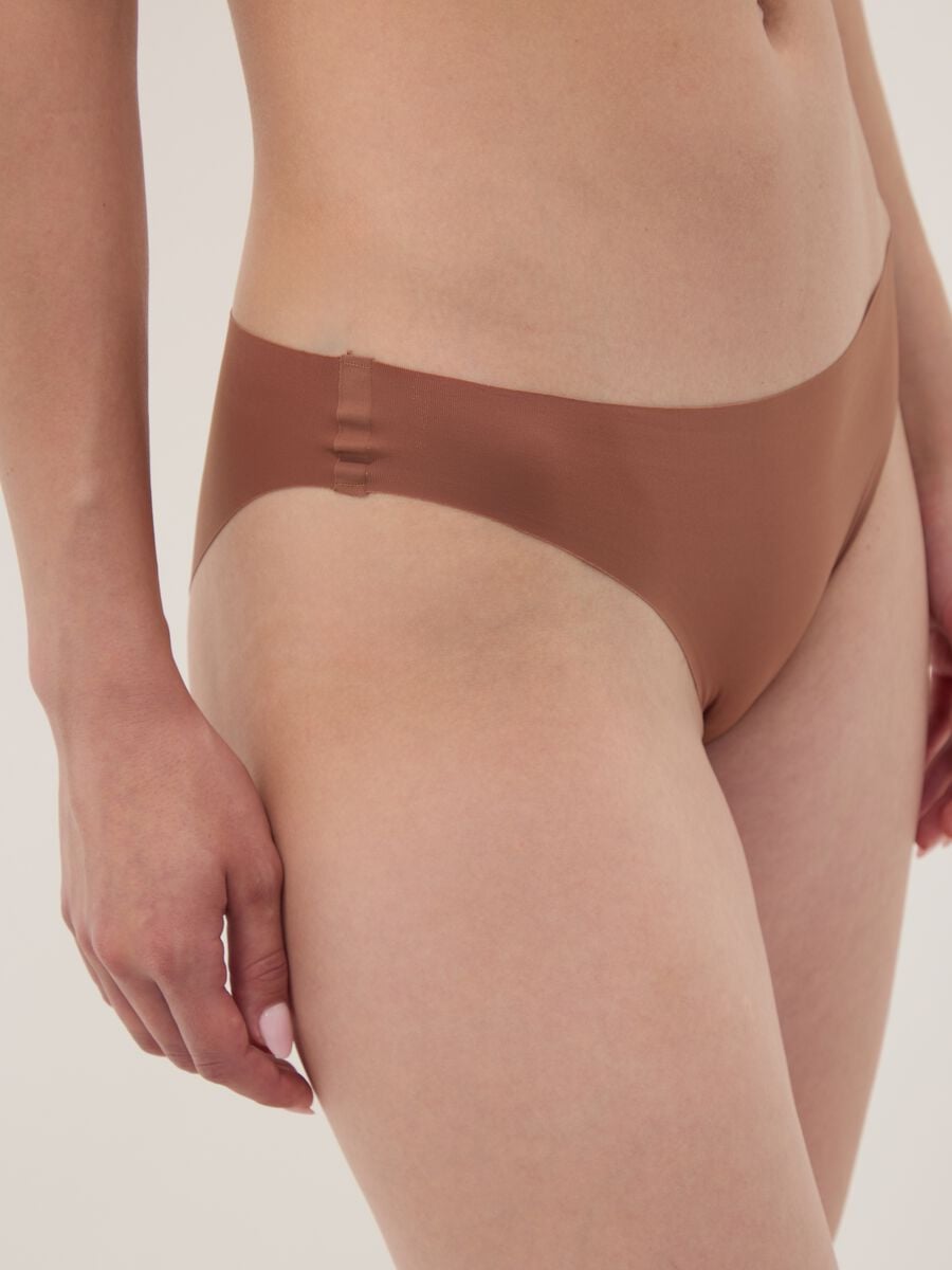 Brown stretch microfibre briefs with regular waist_3