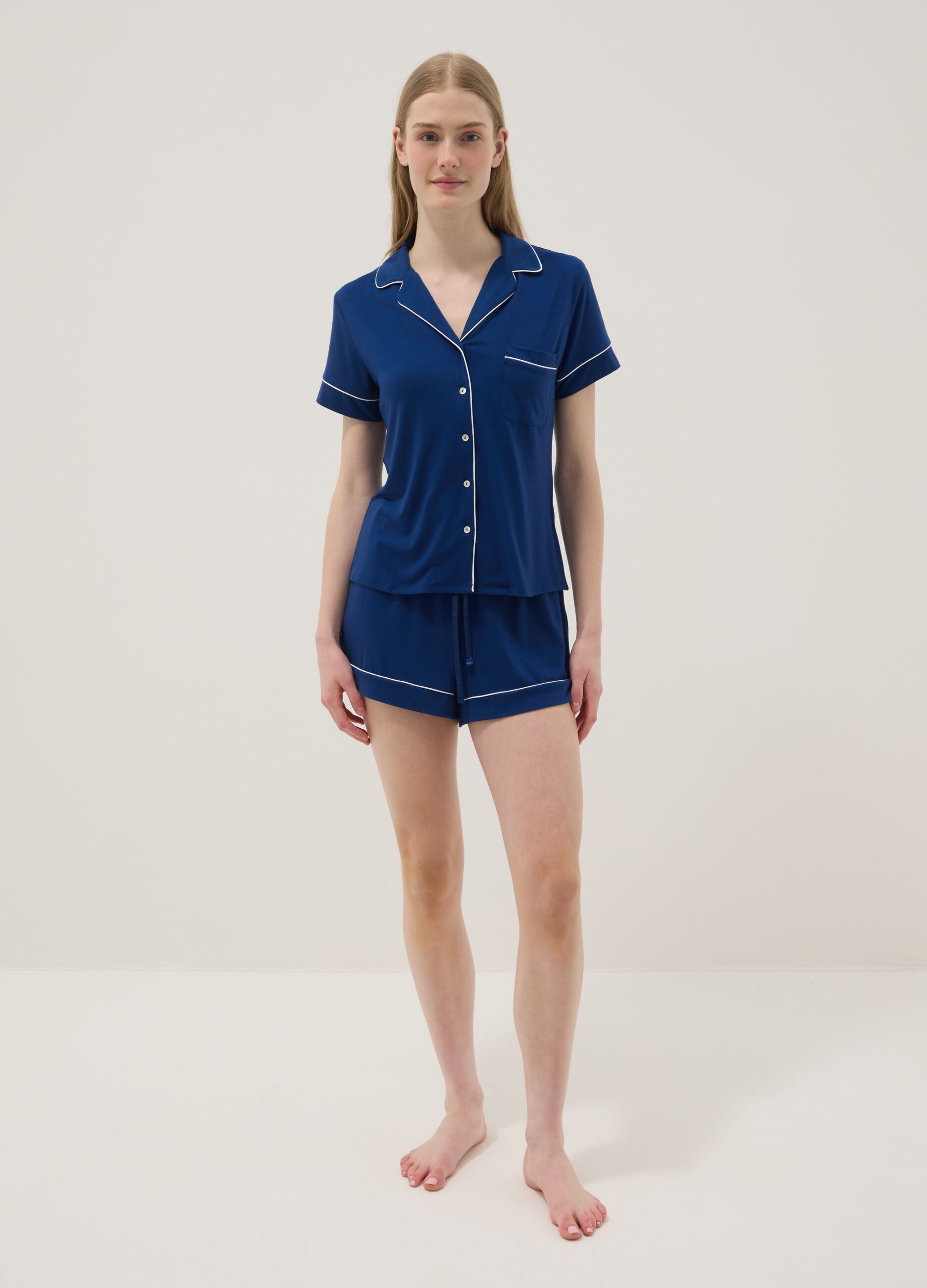 Blue Regular Fit Stretch Viscose Blend Pyjama Top