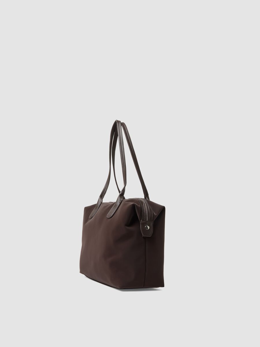 Borsa marrone a mano con doppio manico e zip_1