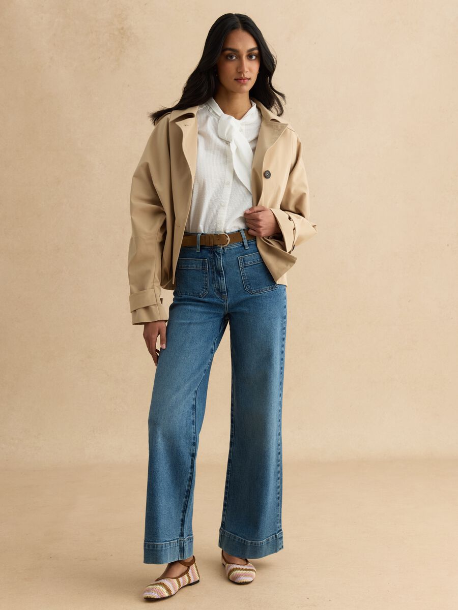 Stretch denim cotton trousers regular fit_1