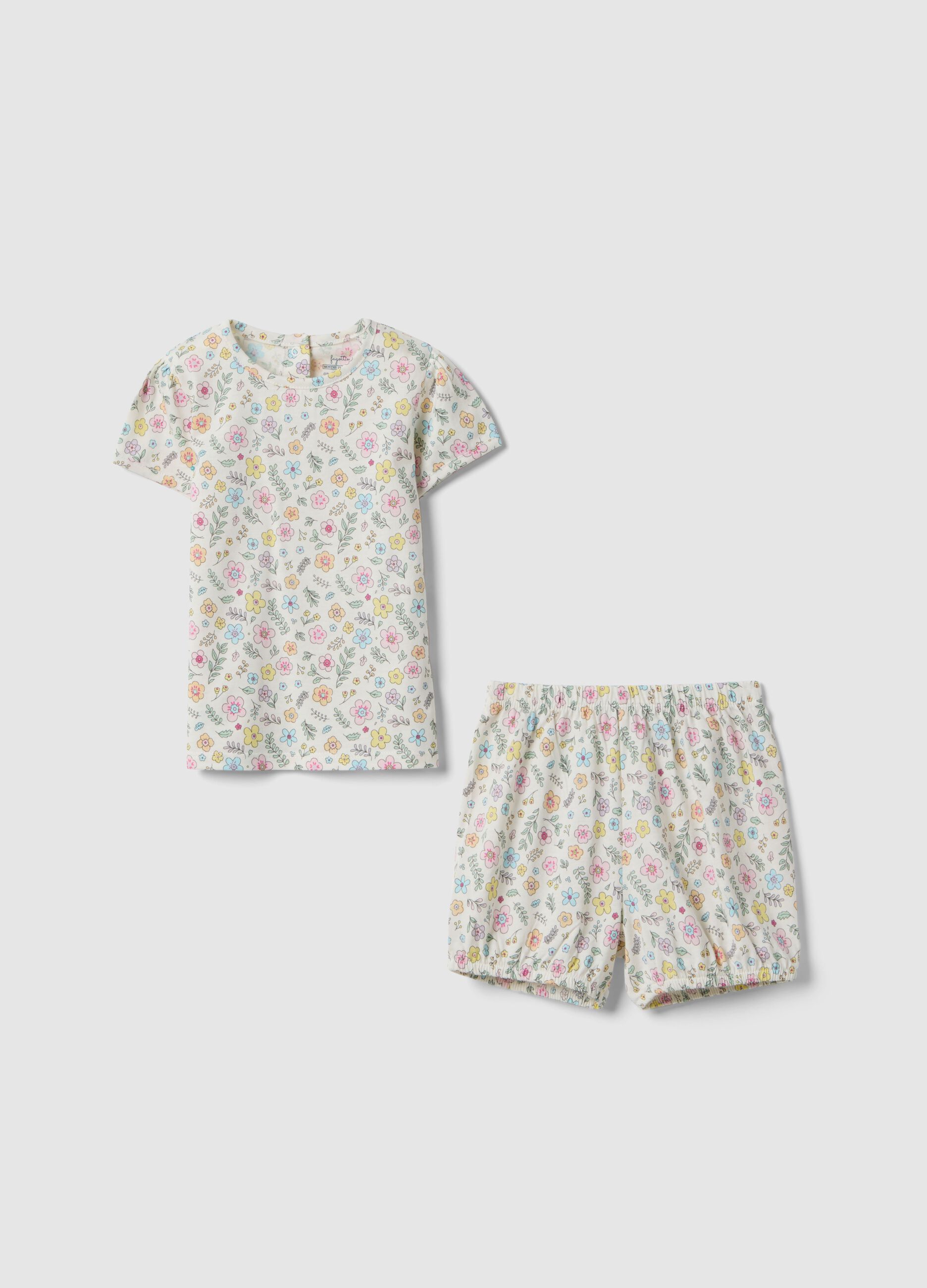 Multicolour pure cotton baby pyjamas with floral design
