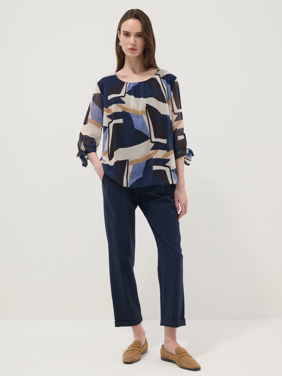 Blue stretch viscose trousers, regular fit_0