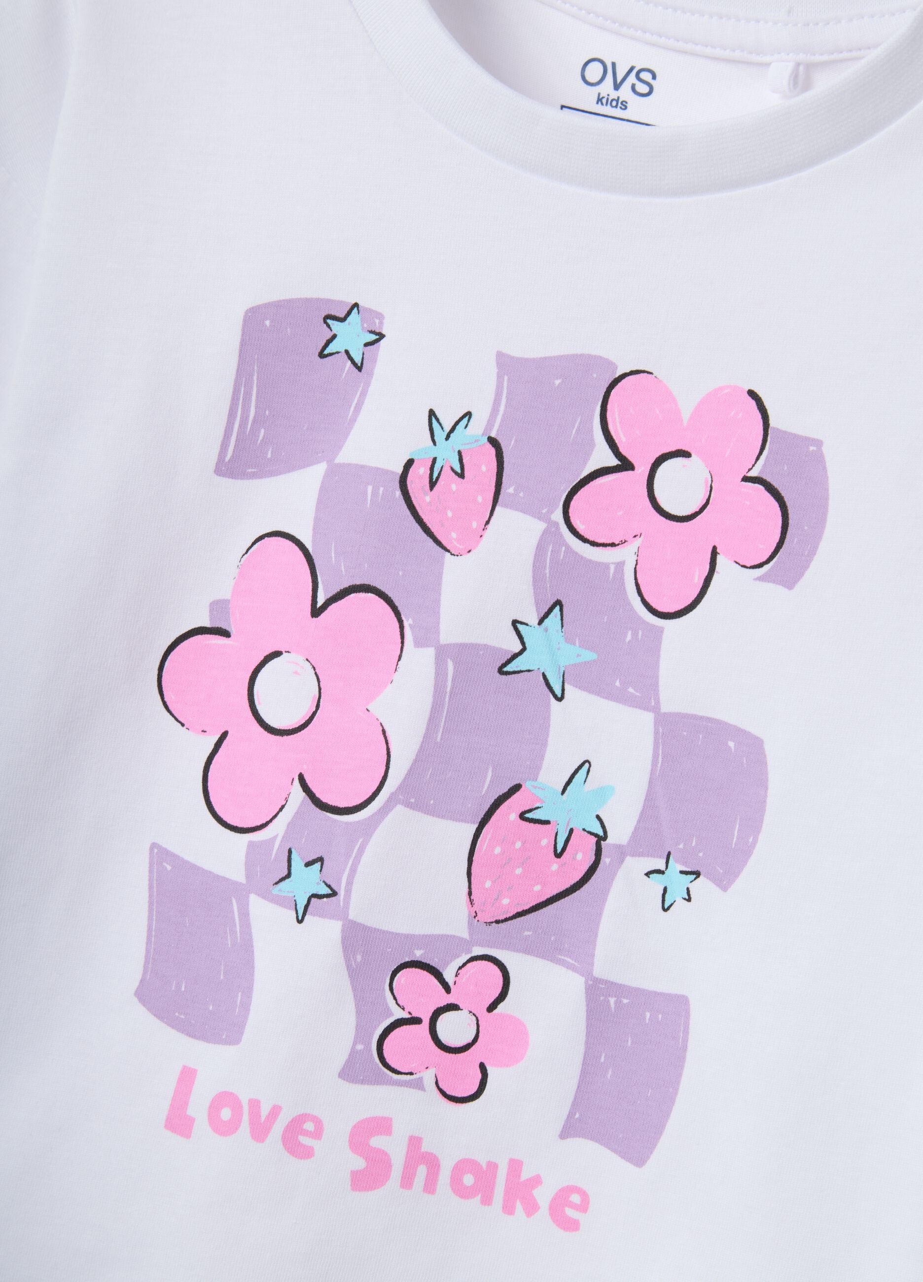 Girls' white pure cotton T-shirt regular fit with print