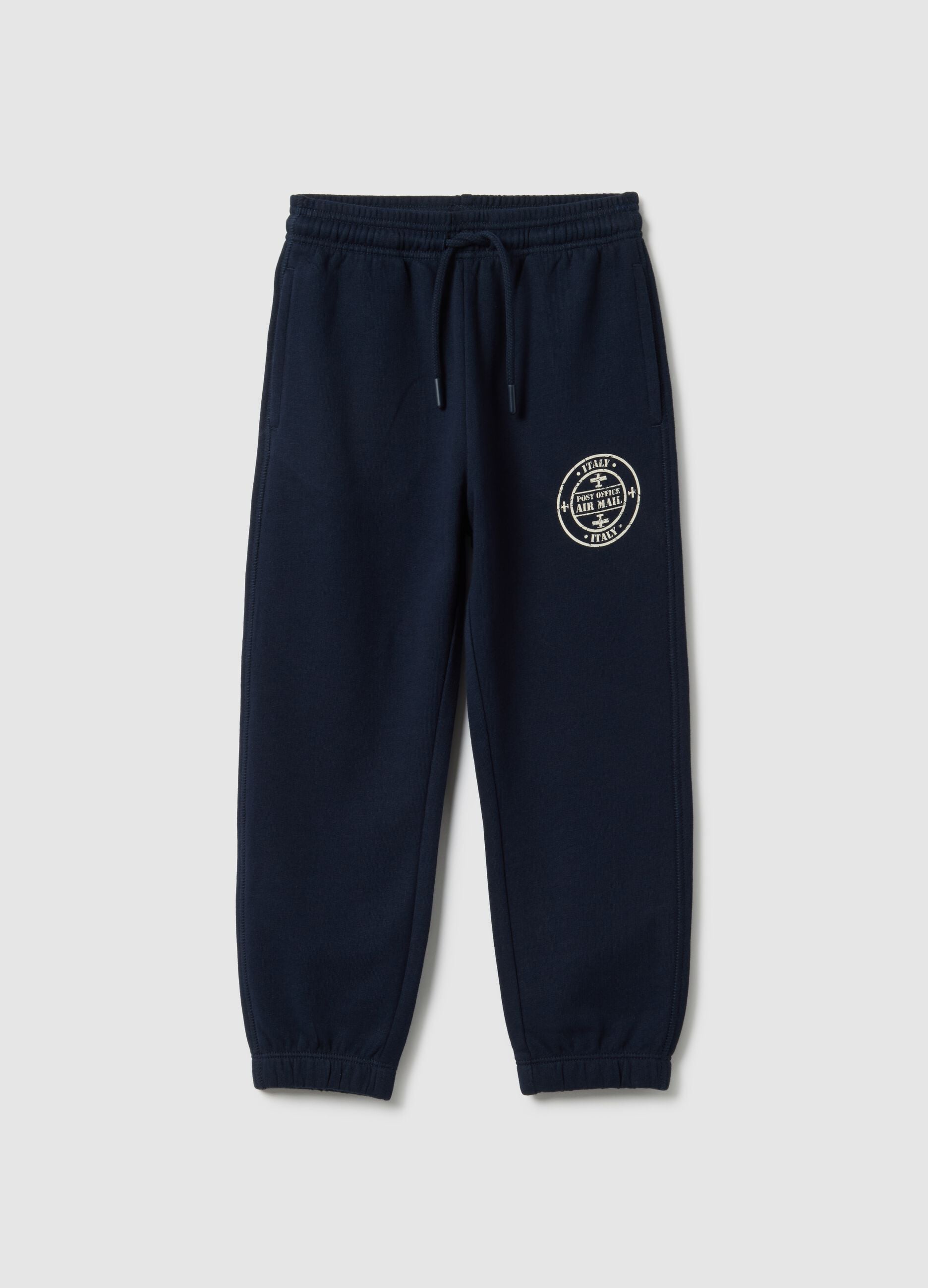 Kids' blue jogger trousers in pure cotton, regular fit with logo