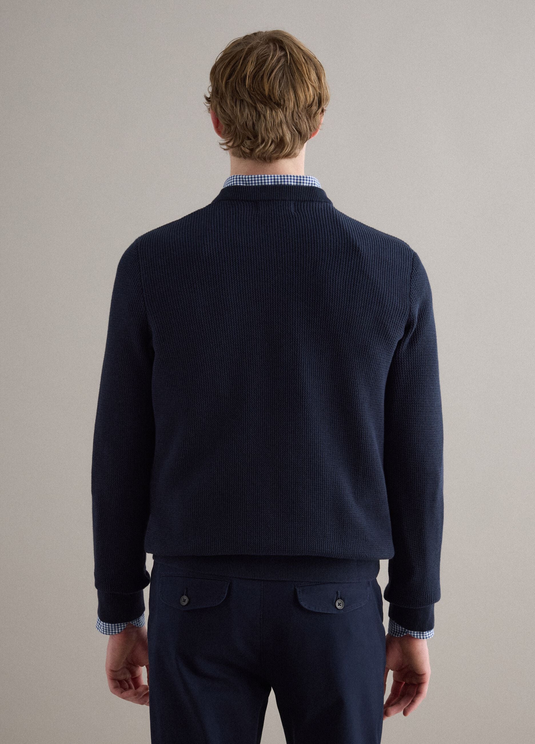 Blue Crewneck Sweater in Pure Cotton Regular Fit