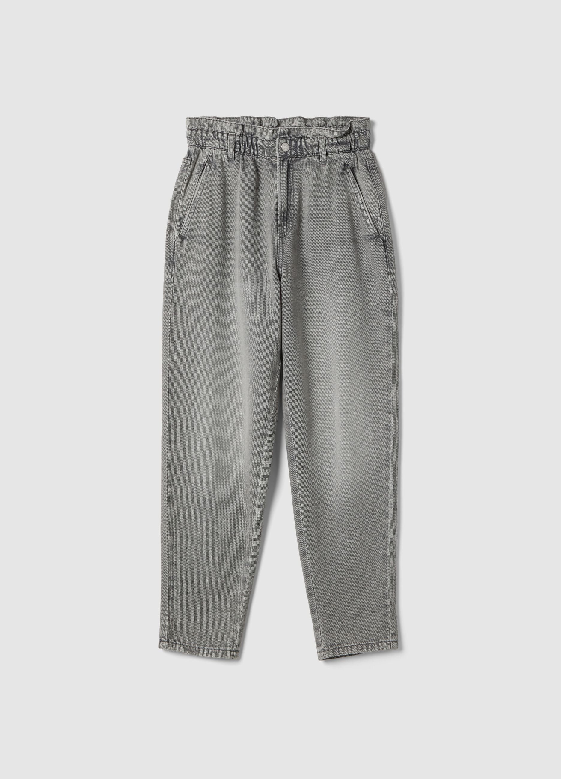 Grey Pure Cotton Baggy Trousers