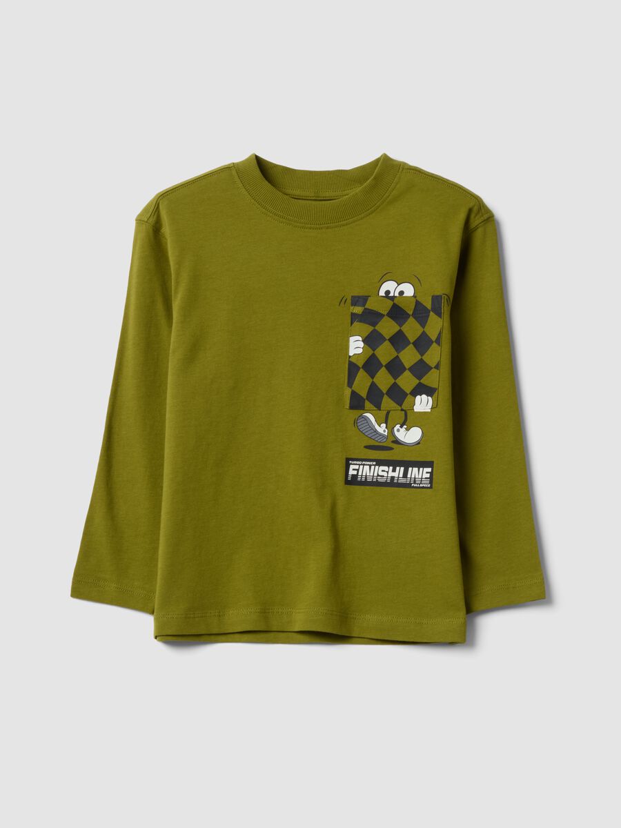 T-shirt over verde in puro cotone con stampa a contrasto per bambino_0