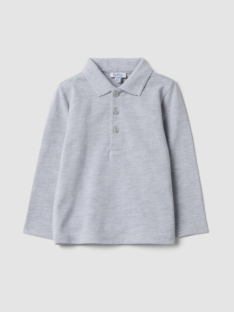 Grey organic cotton long-sleeve polo shirt_0