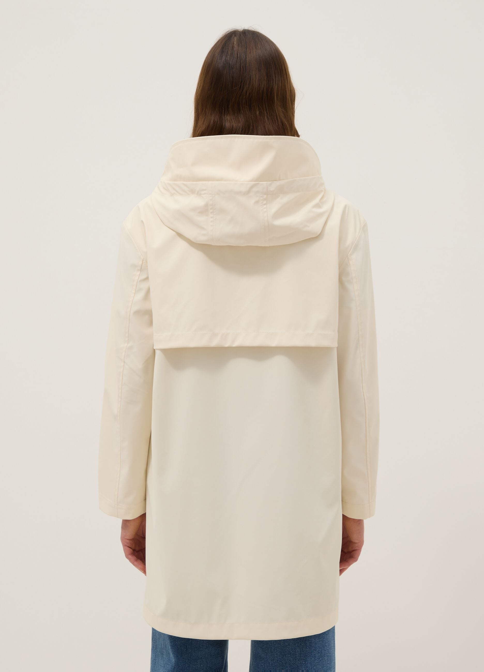 Beige Waterproof Jacket with Hood Regular Fit