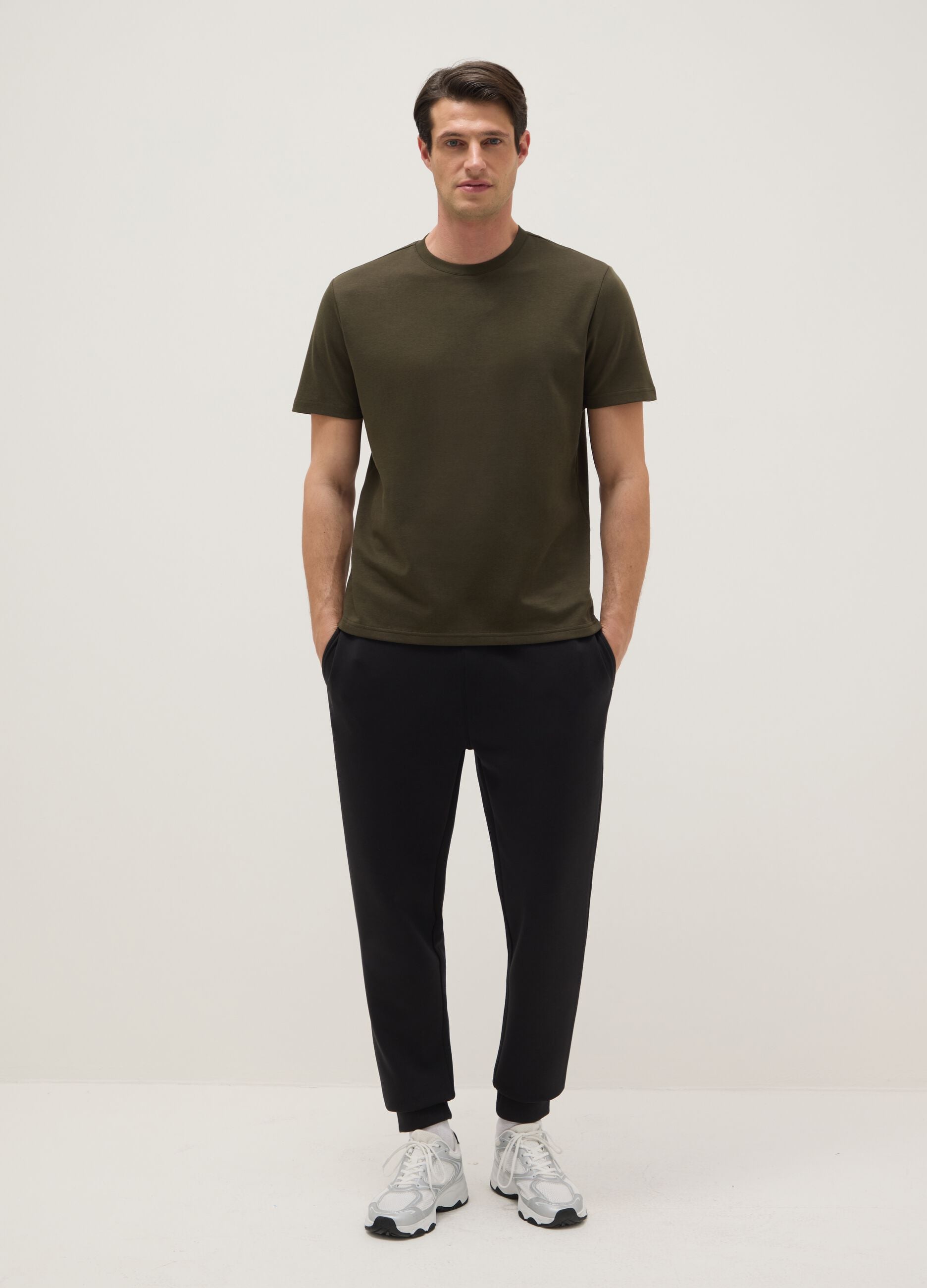 Green Cotton Blend Crew Neck T-shirt - Regular Fit