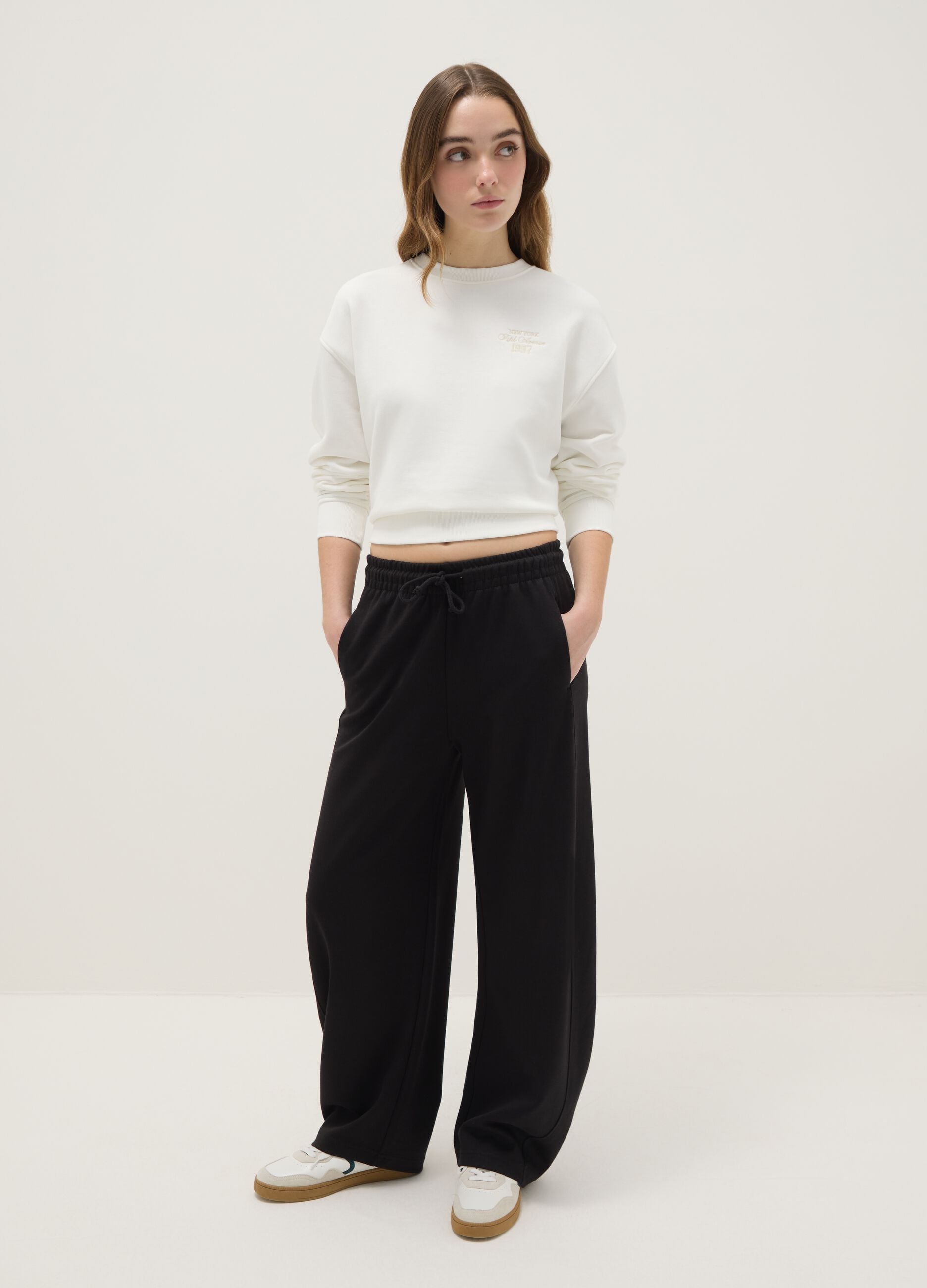 Baggy trousers in stretch cotton black