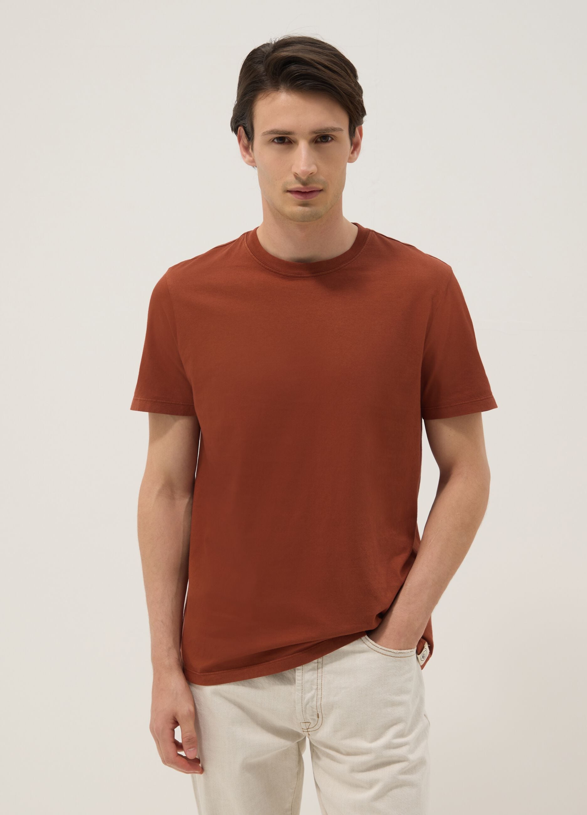 Red pure cotton regular-fit short-sleeve T-shirt