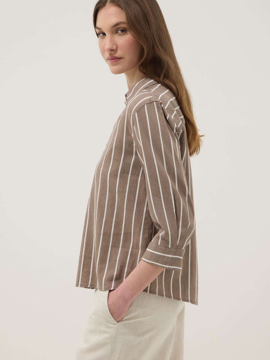 Brown striped linen-viscose blend shirt_1