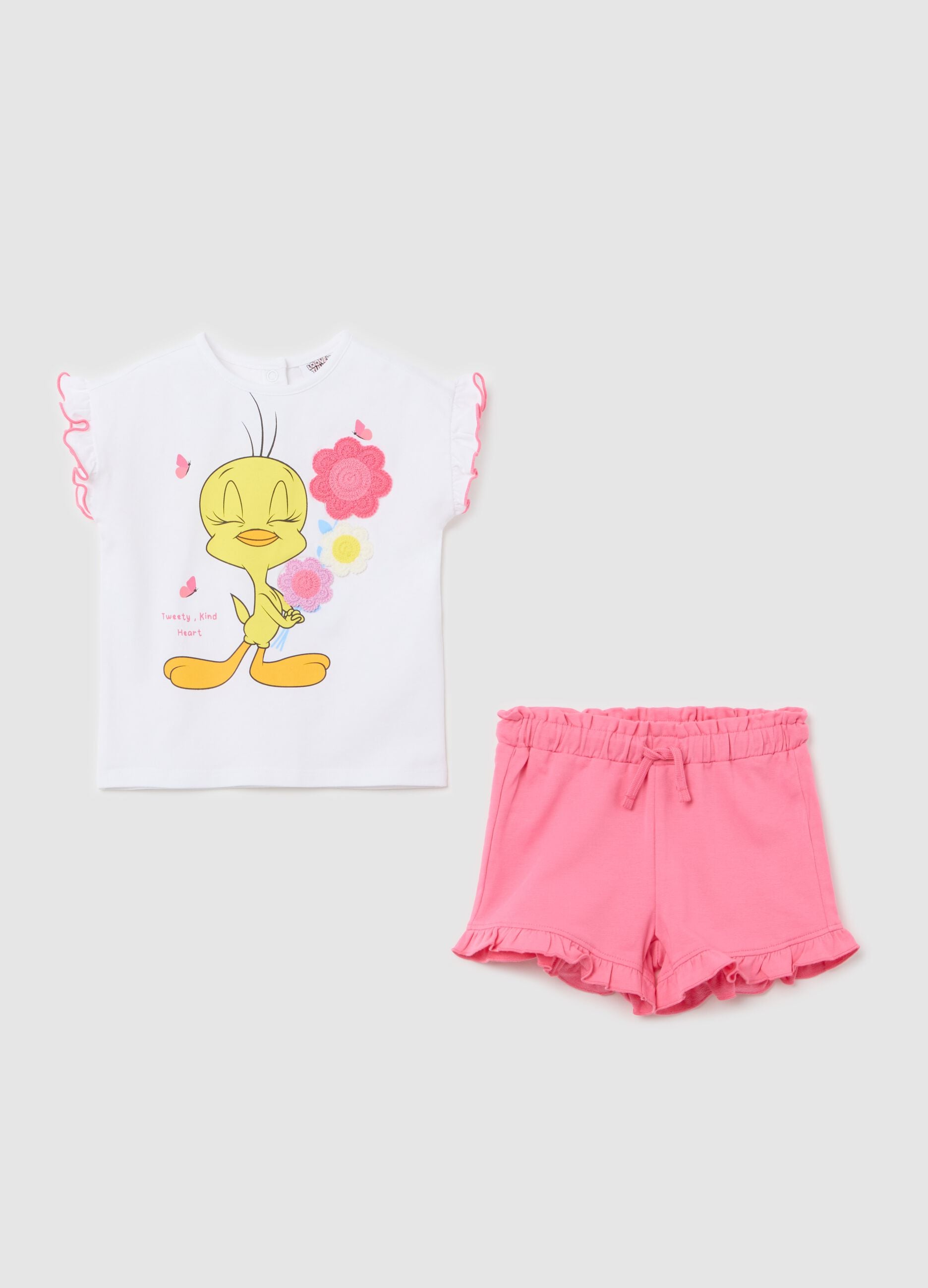 Girls&rsquo; white regular-fit jogging outfit in stretch cotton