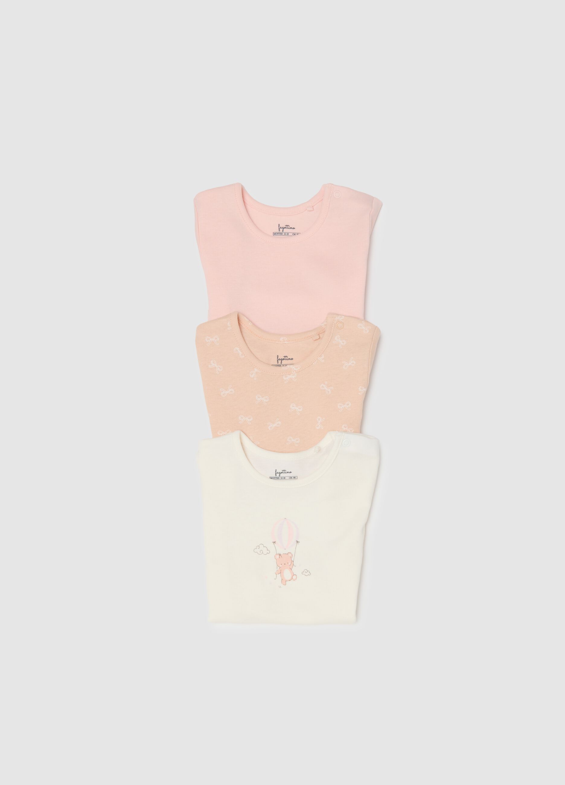 Multicolour short-sleeve pure cotton baby bodysuit tripack