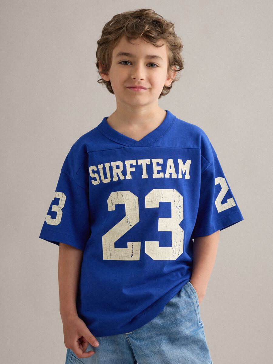 Children's oversized blue pure cotton T-shirt with prints_0