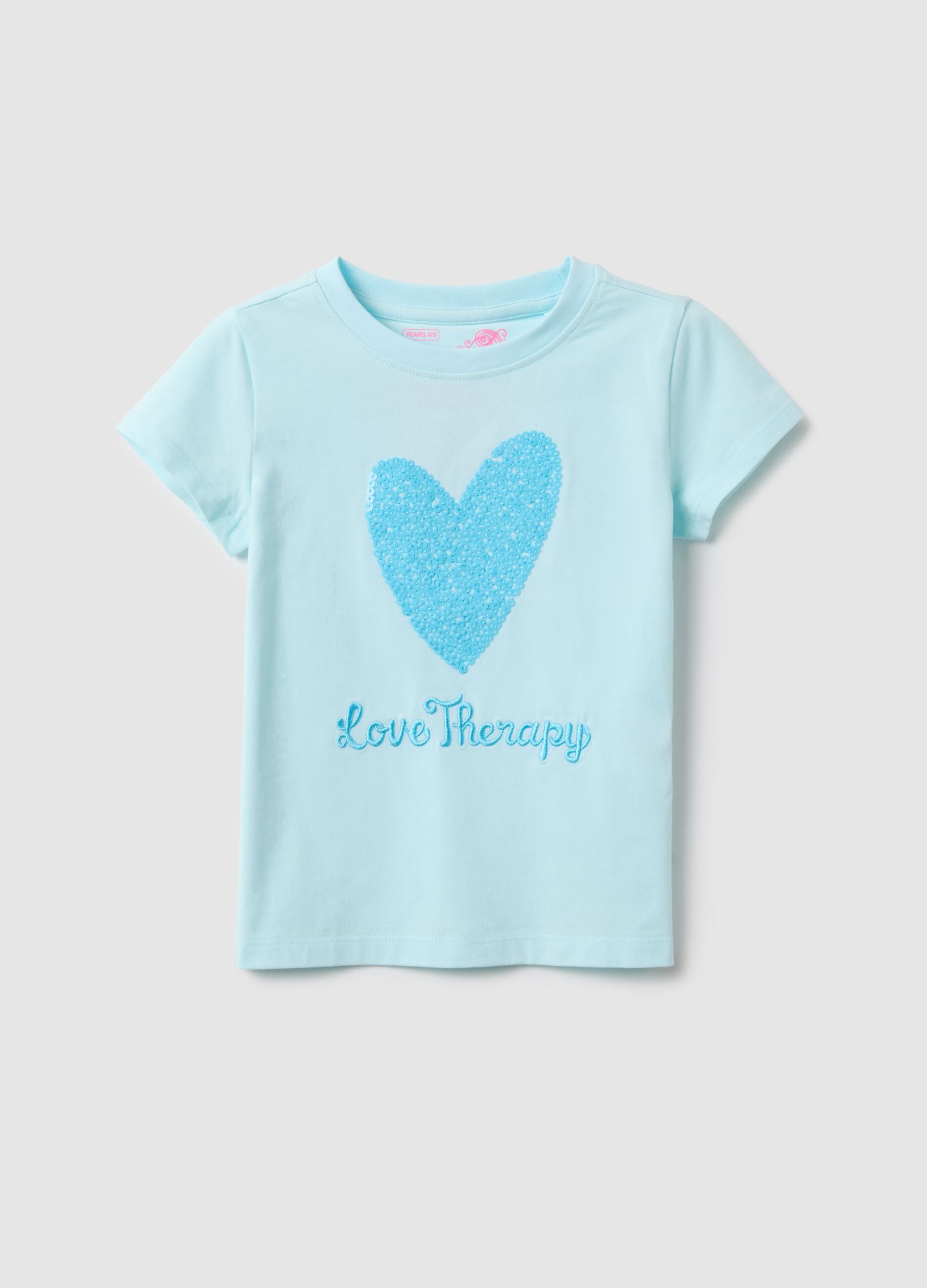 Blue stretch cotton regular fit heart t-shirt for girls