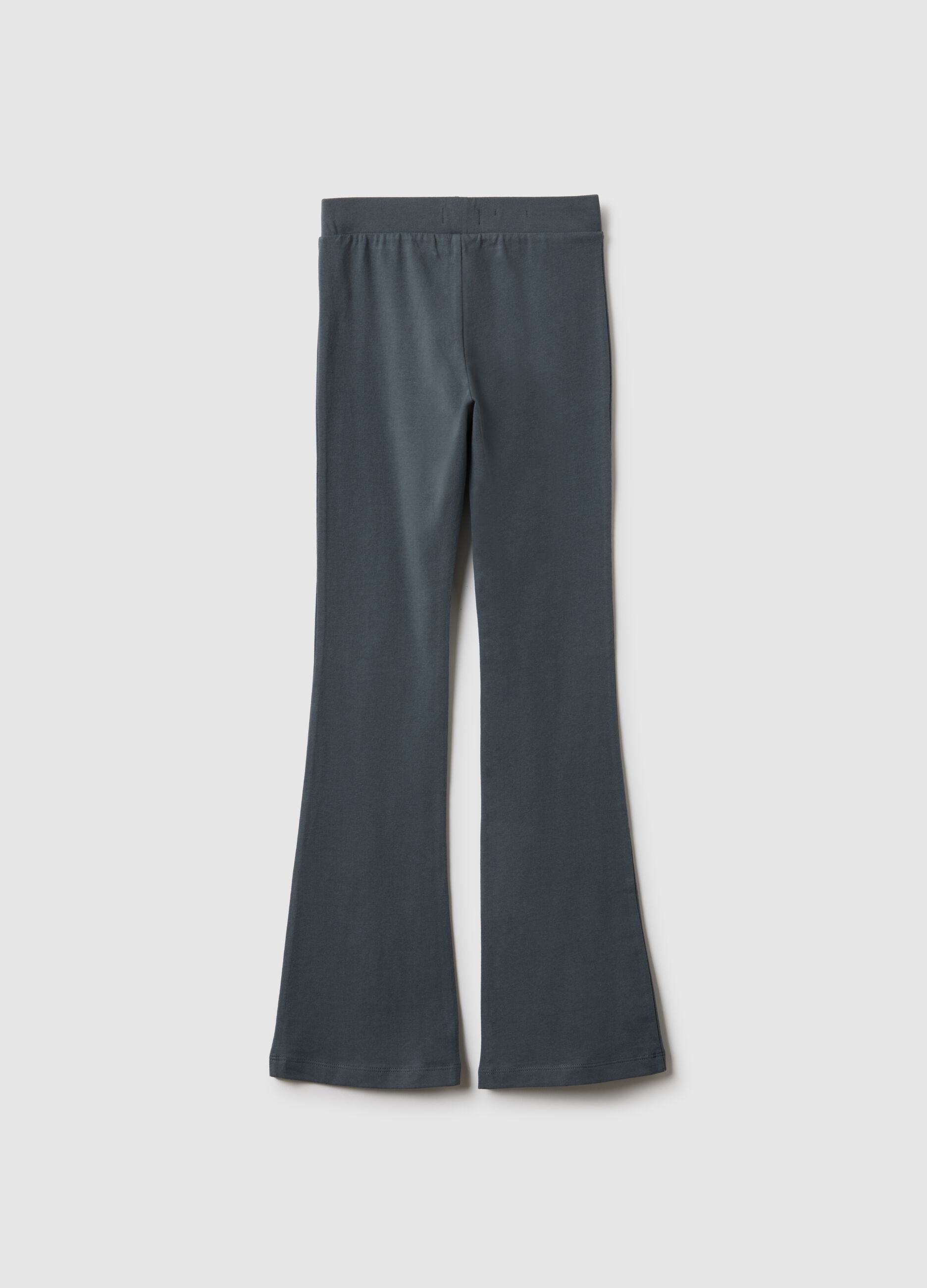 Girls' grey stretch cotton flare leggings