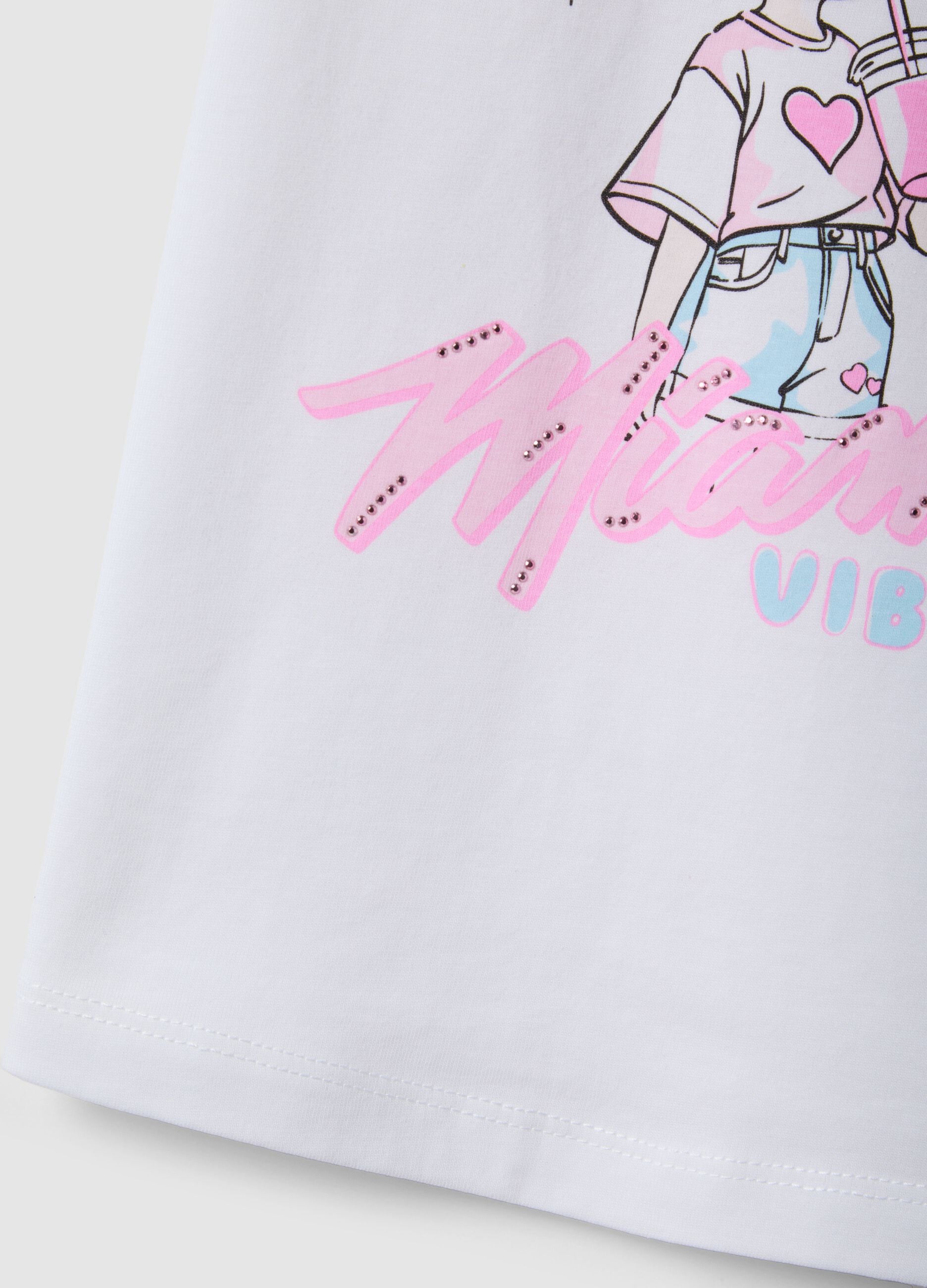 White Pure Cotton Girls' T-Shirt Regular Fit with Print