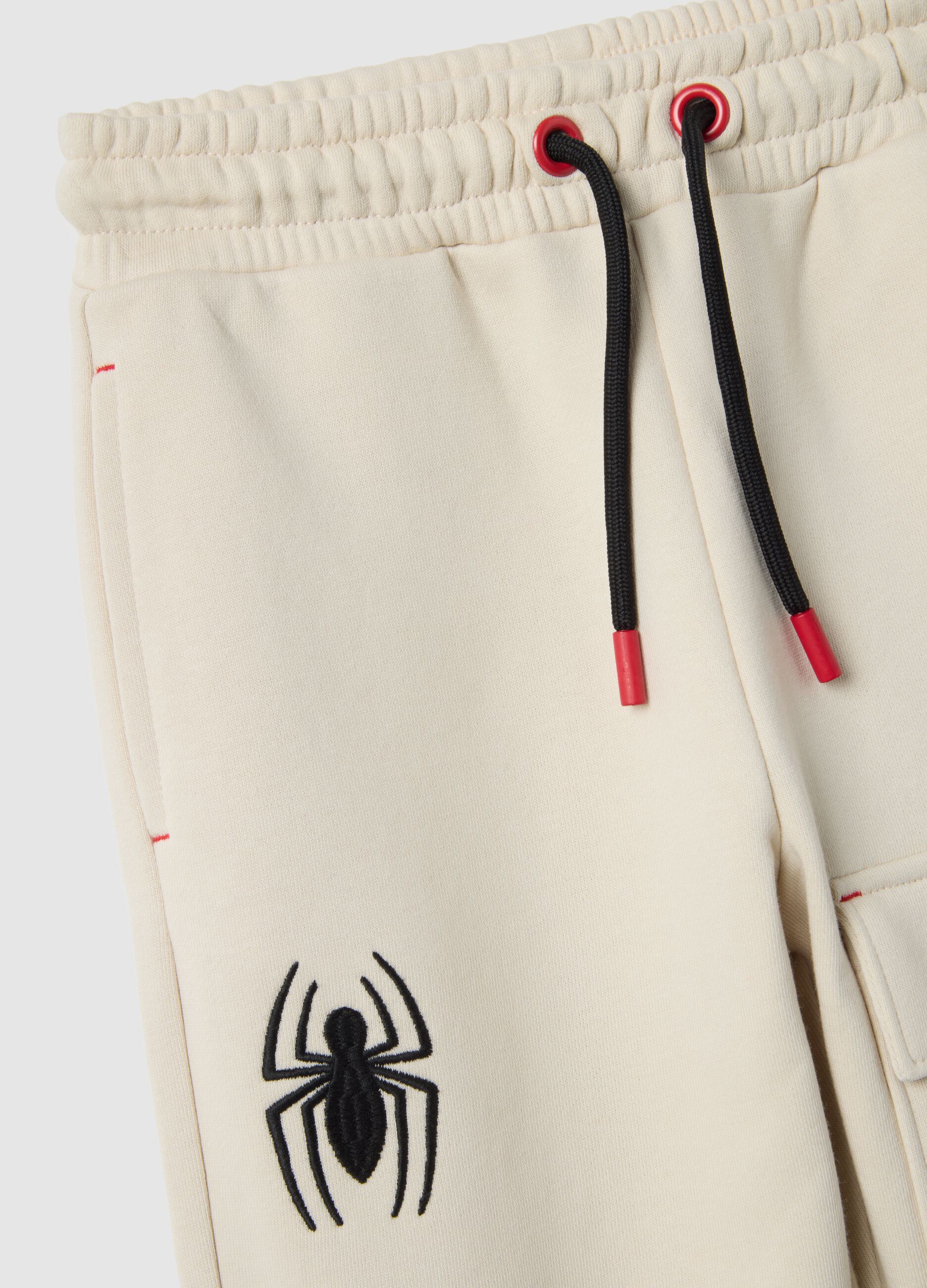 Children's beige cotton-blend joggers regular fit with SpiderMan logo