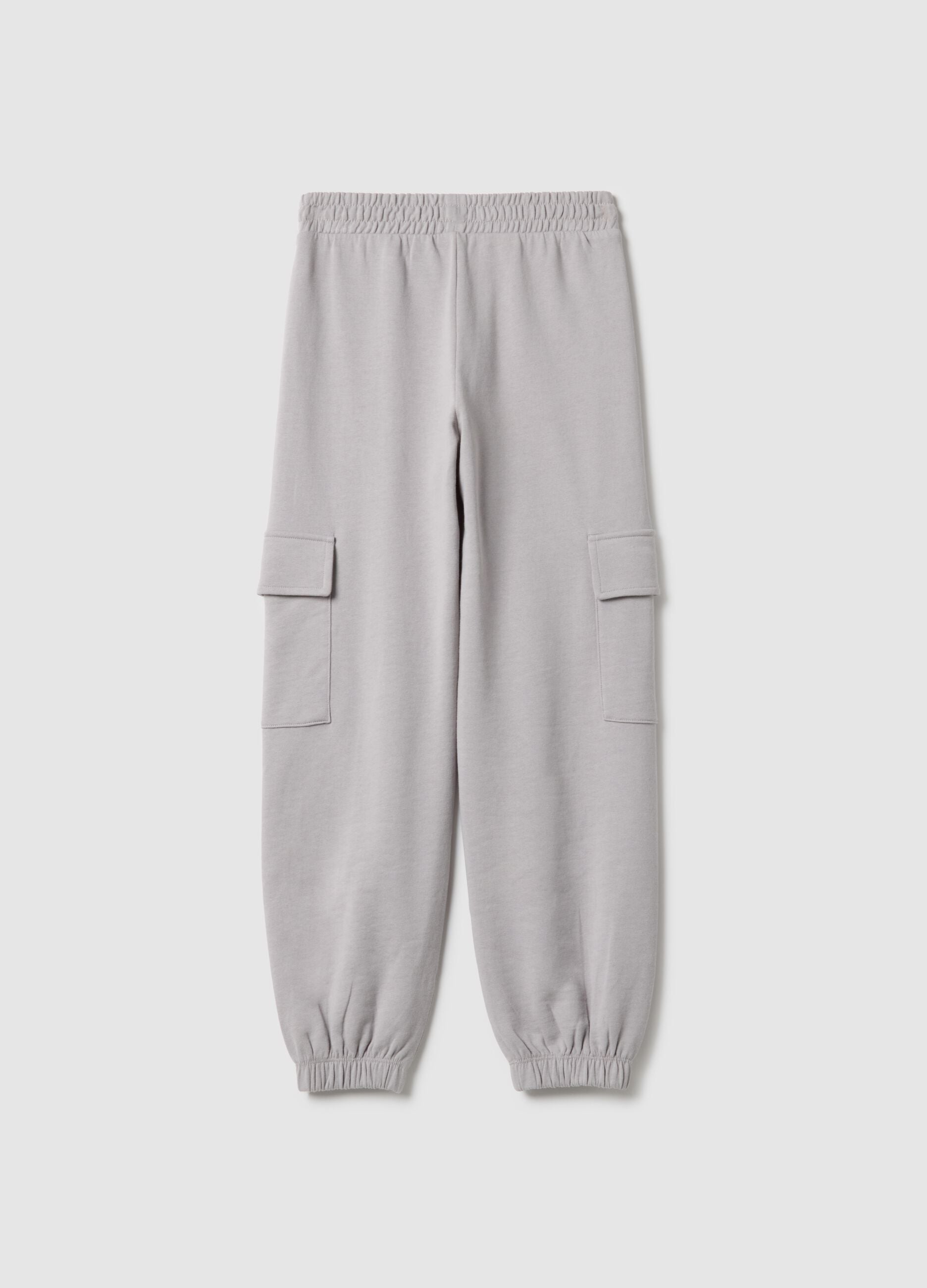 Girls' regular fit grey pure cotton jogger trousers