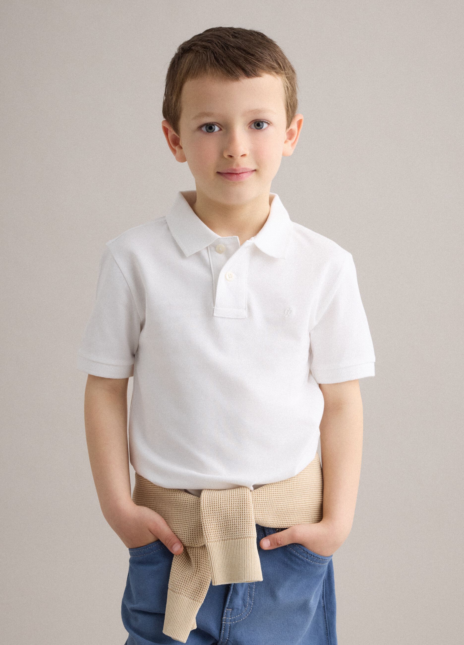 Stretch cotton white polo shirt for kids regular fit
