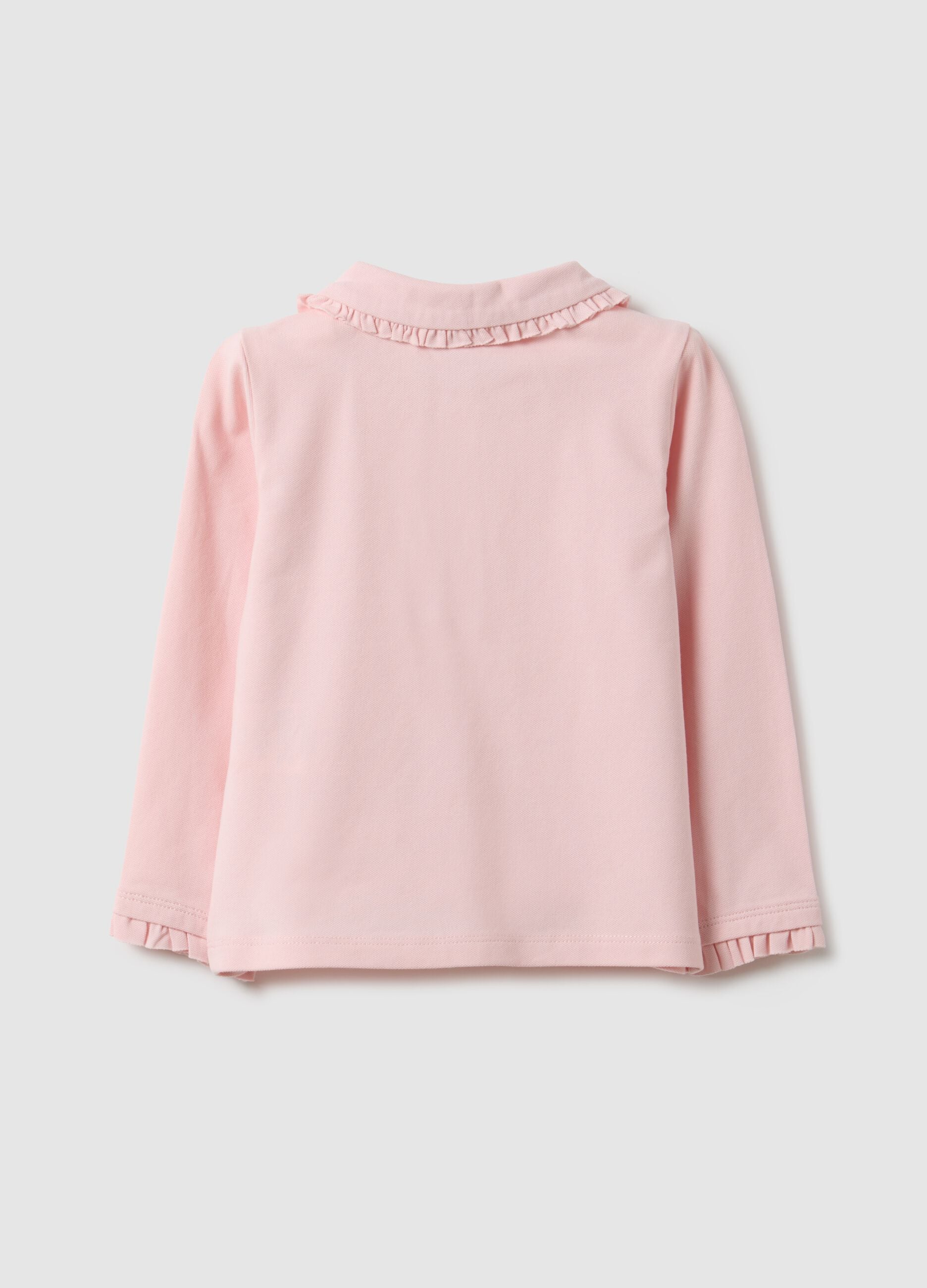 Girls' pink polo with ruffles in stretchy cotton regular fit