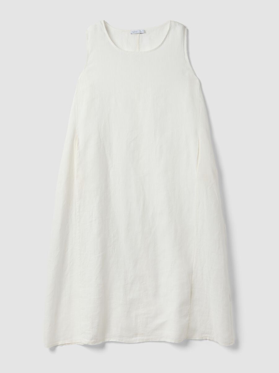 Long white pure linen dress, regular fit_4