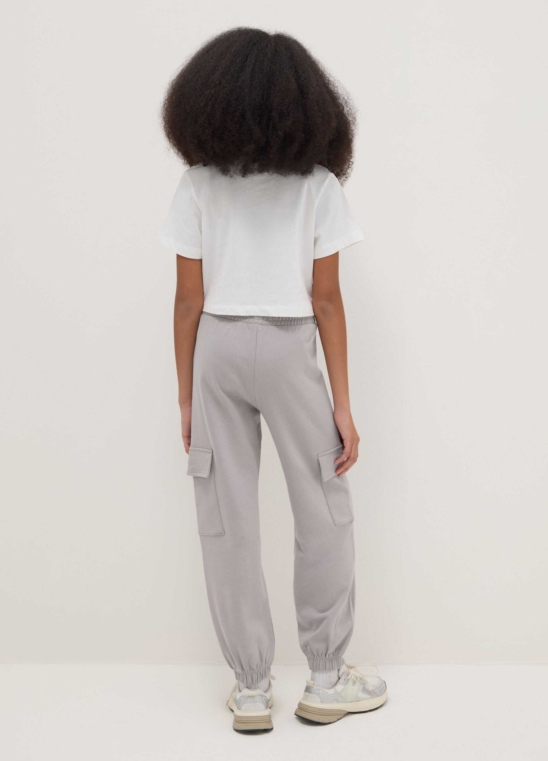 Girls' regular fit grey pure cotton jogger trousers