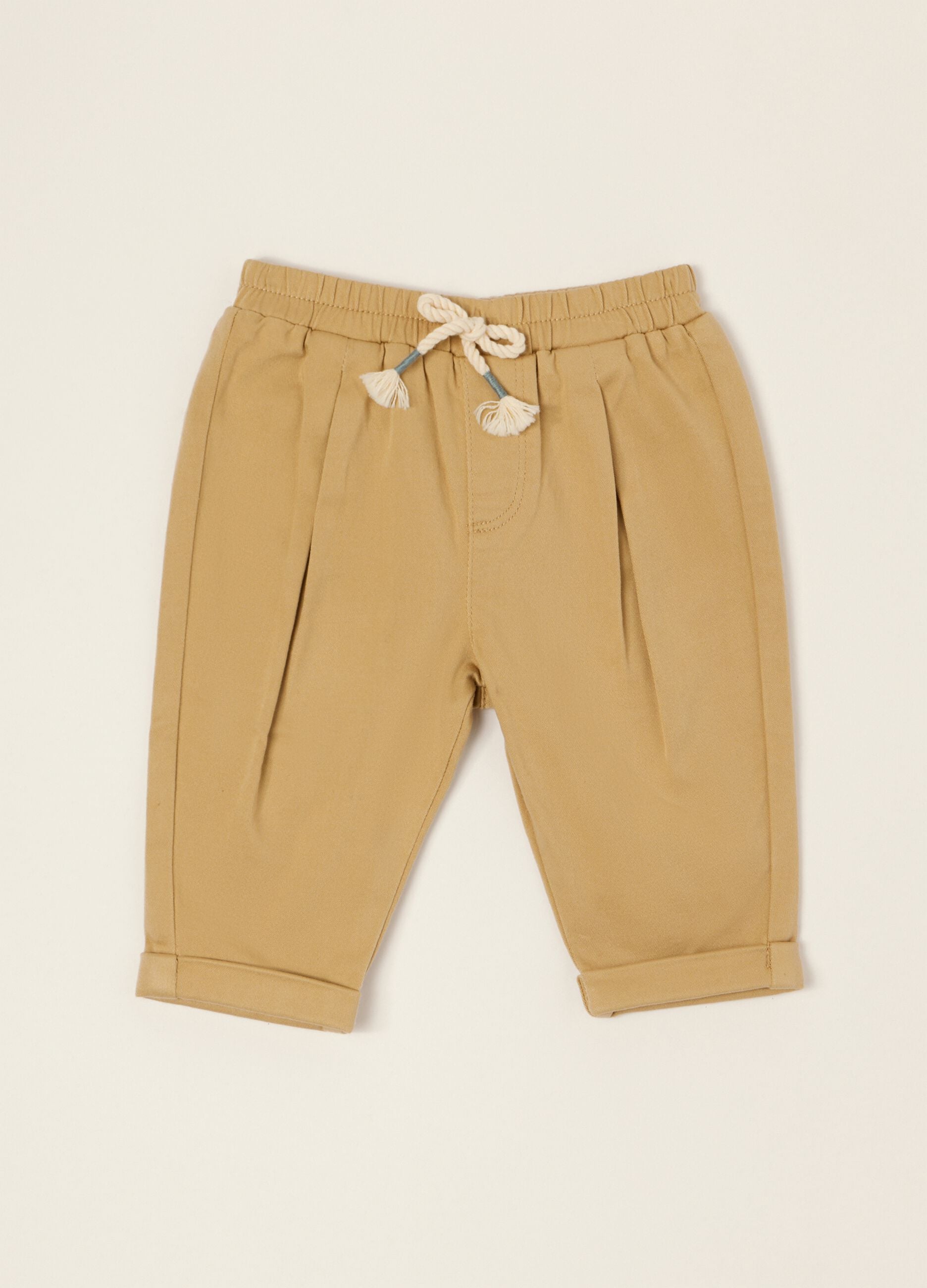 Beige stretch cotton and viscose baby trousers, regular fit