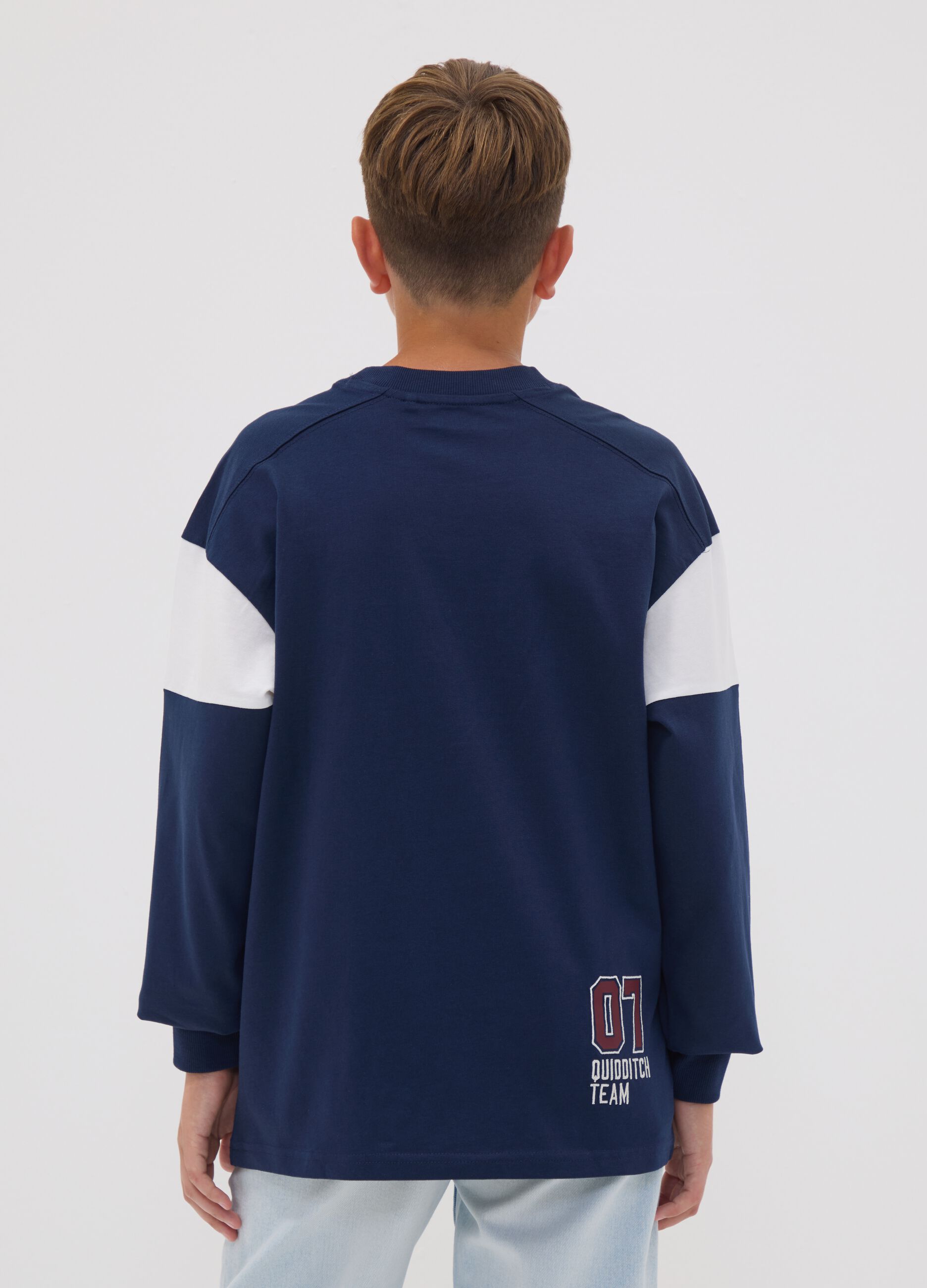 T-shirt blu in puro cotone con girocollo e stampa Harry Potter per ragazzo