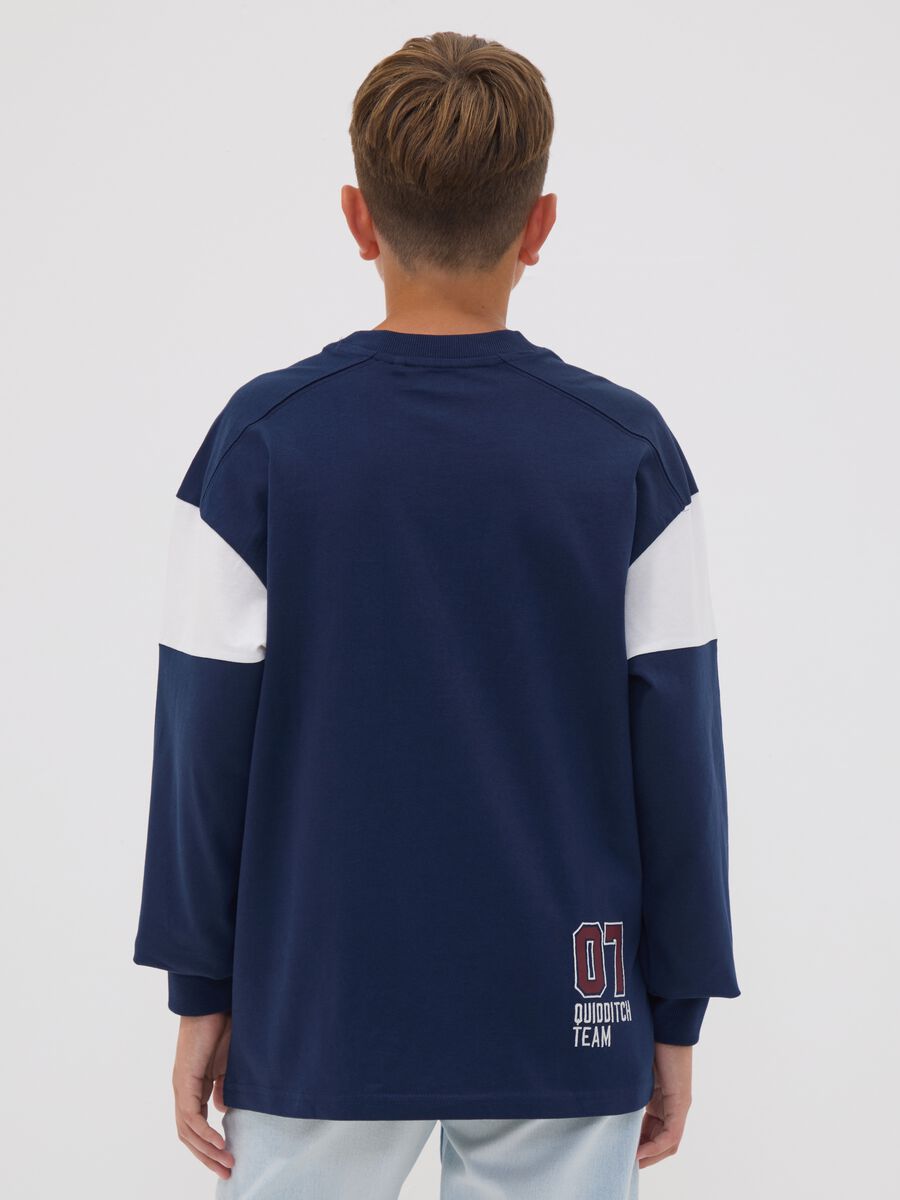 T-shirt blu in puro cotone con girocollo e stampa Harry Potter per ragazzo_2