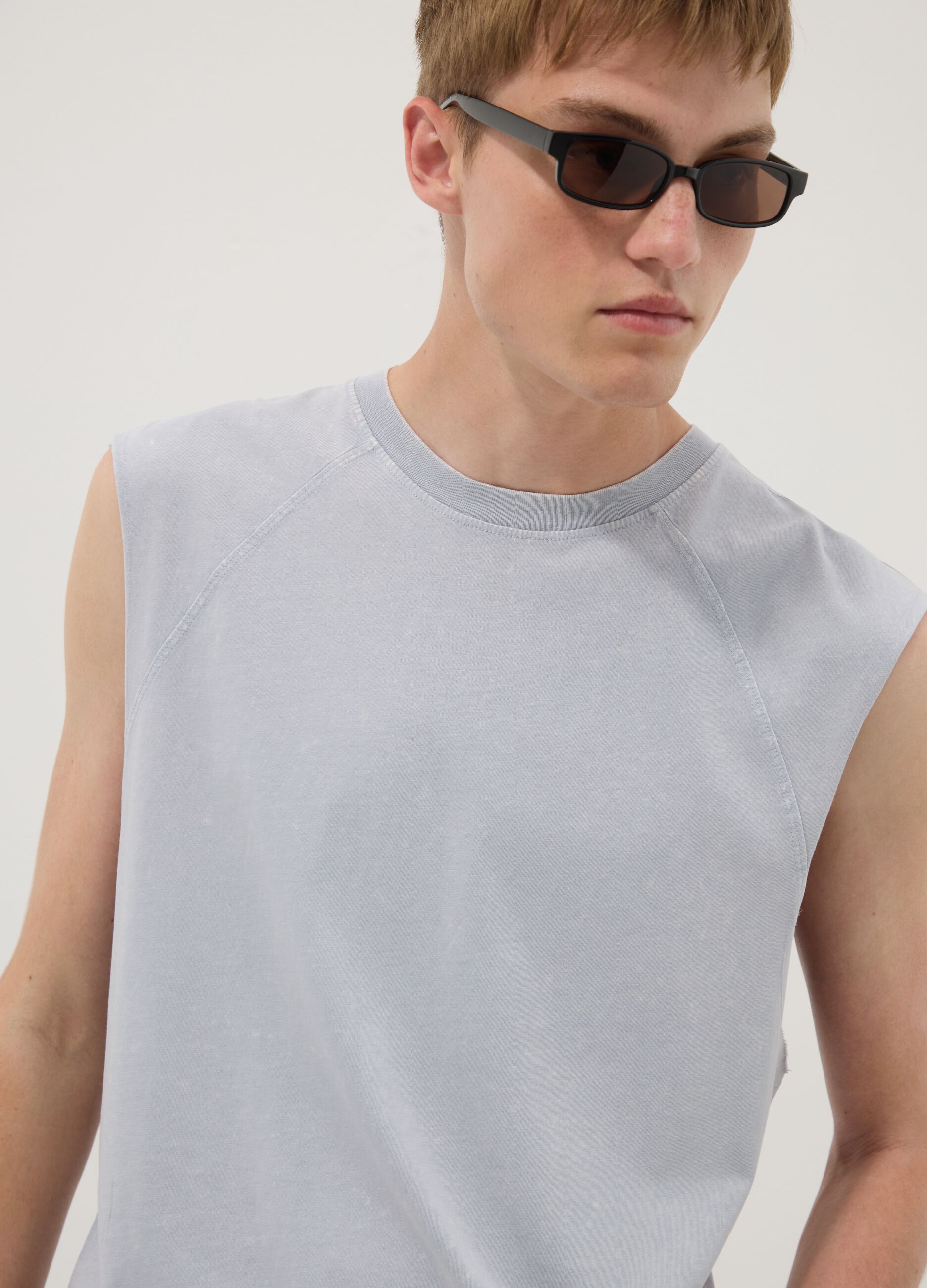 Light blue pure cotton regular-fit tank top
