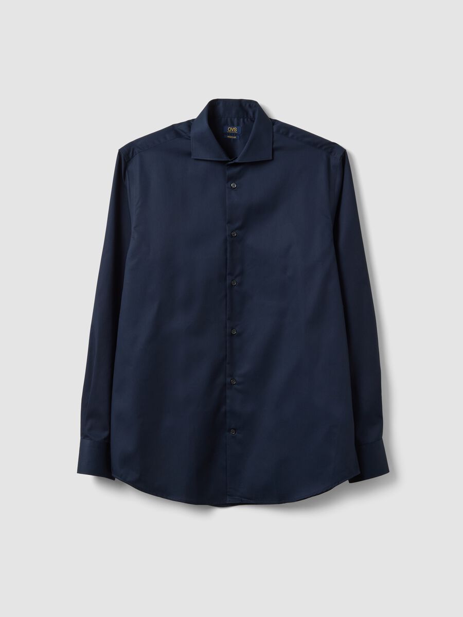 Blue pure cotton shirt with classic collar, regular fit, non-iron_4