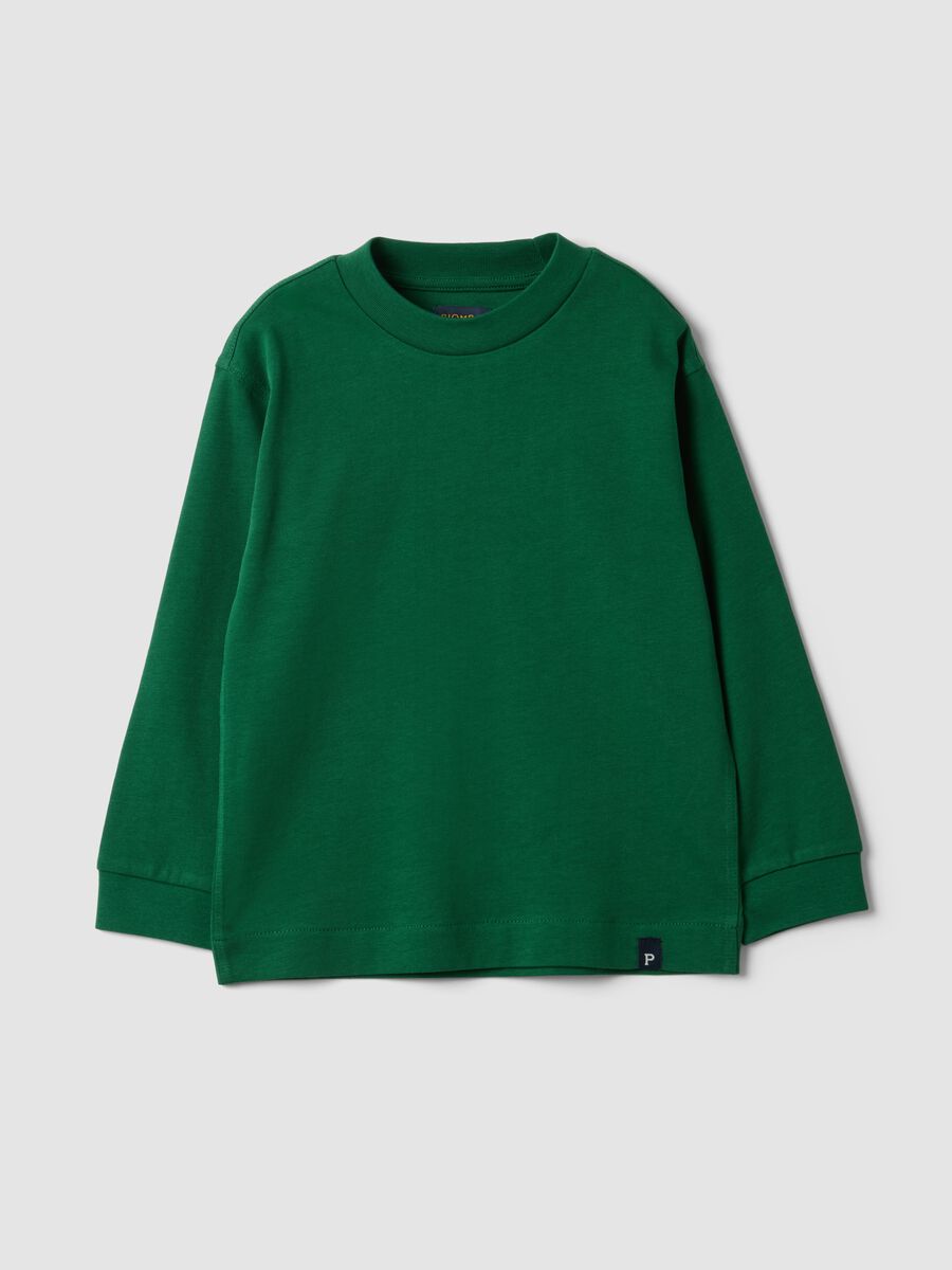 T-shirt verde in puro cotone girocollo a maniche lunghe per bambino_3