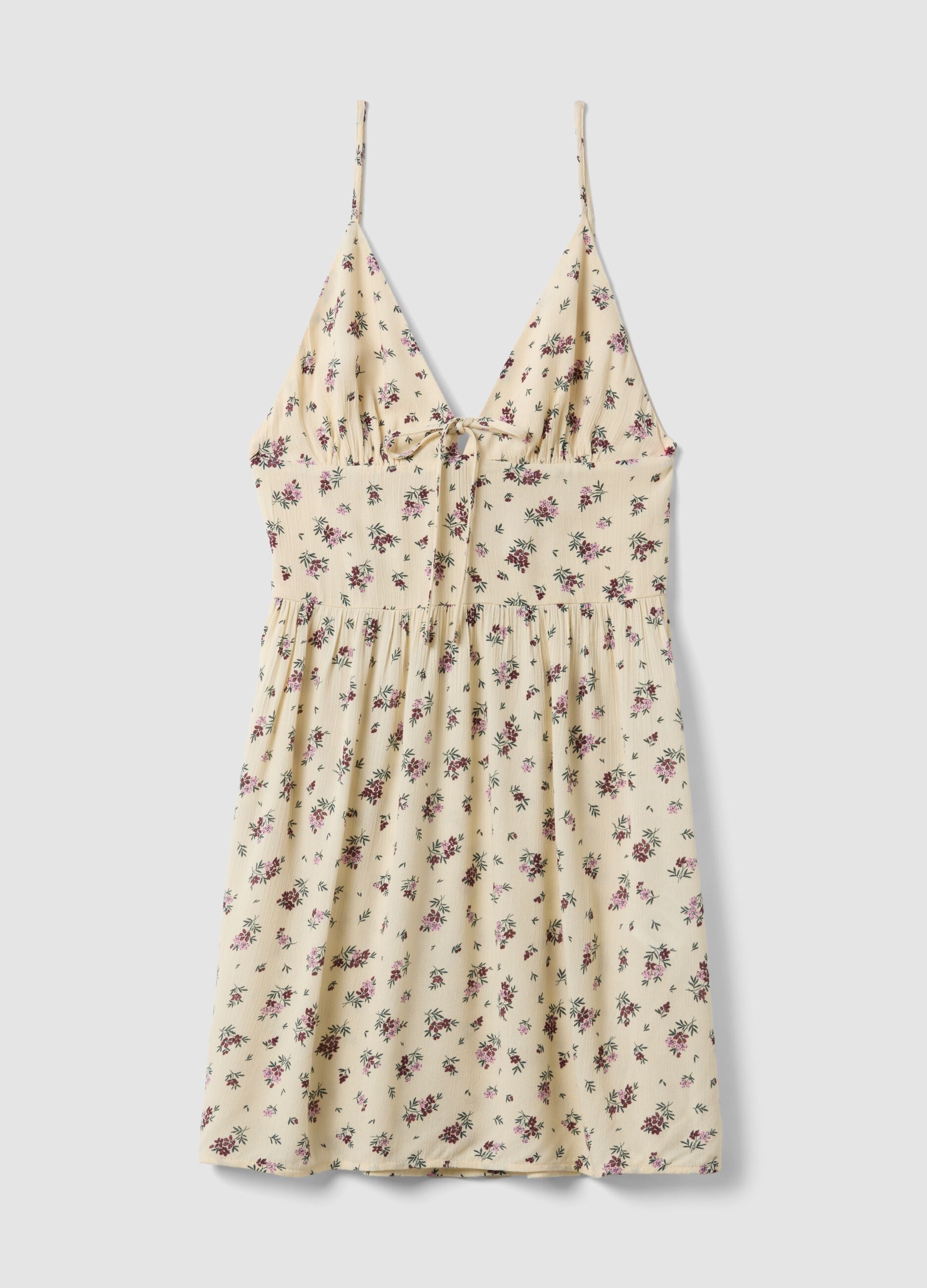 Beige floral pure viscose mini dress