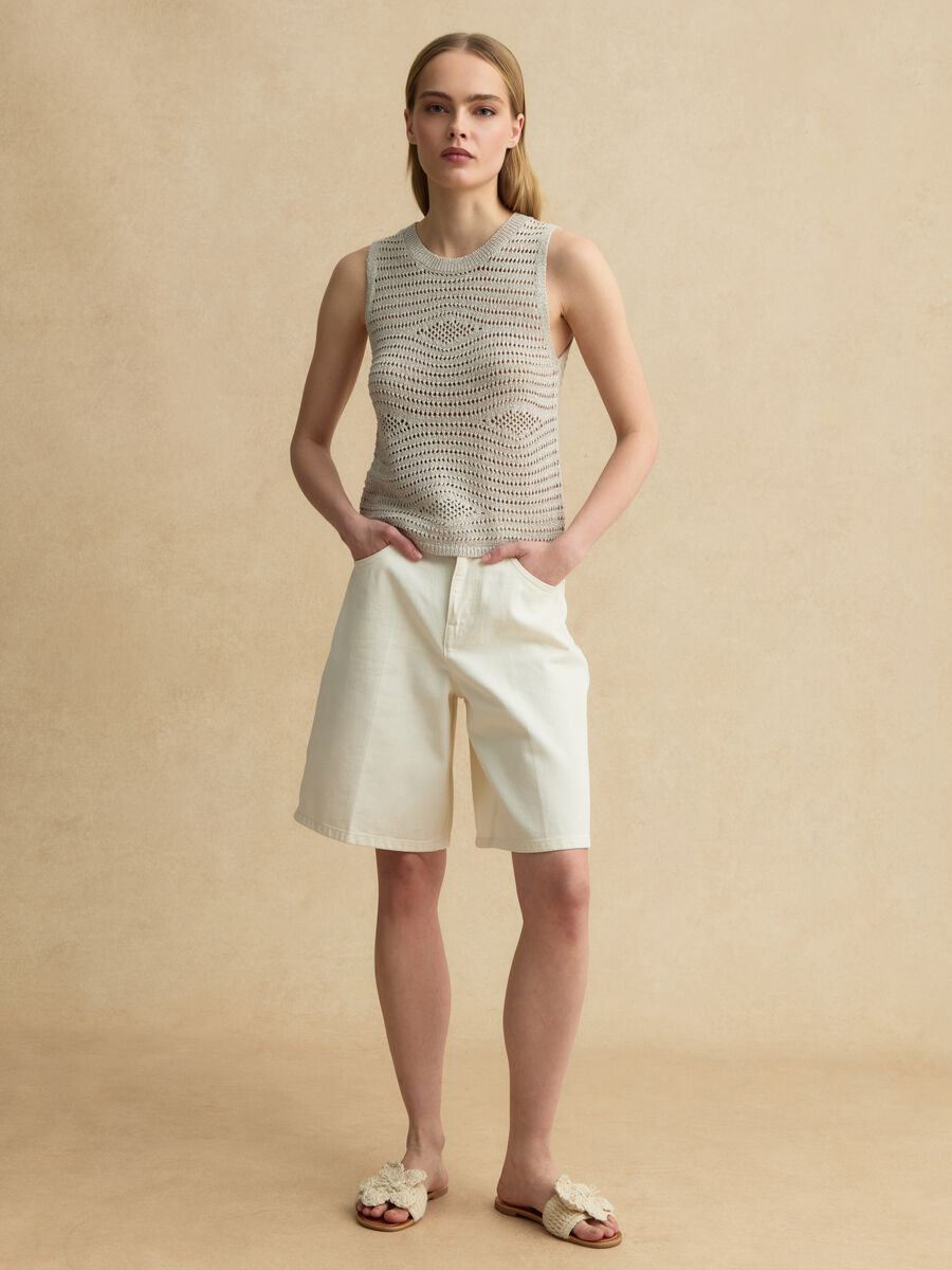 Beige open-knit viscose-blend vest top_1