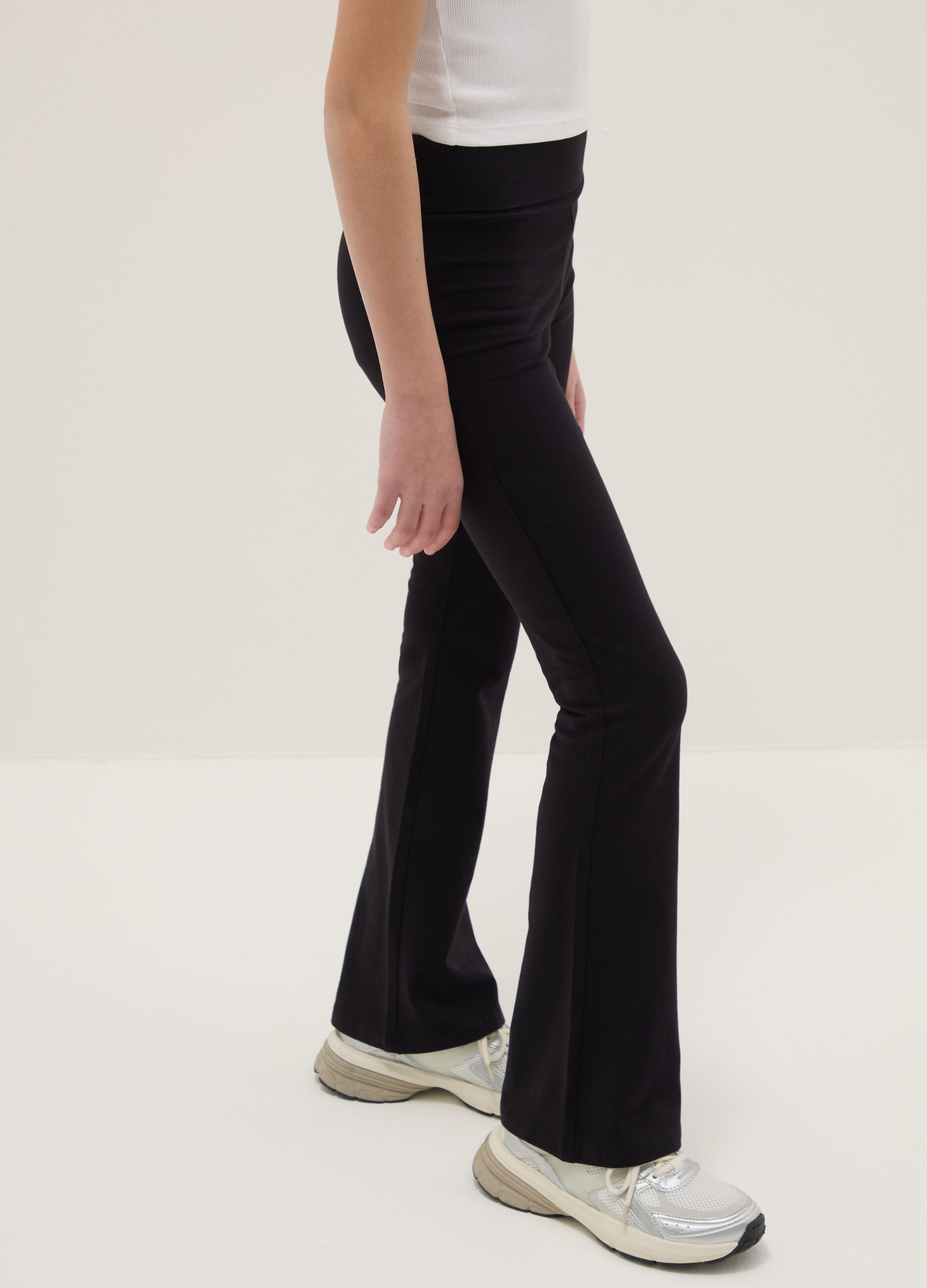 Girls' Black Stretch Cotton Flare Fit Leggings