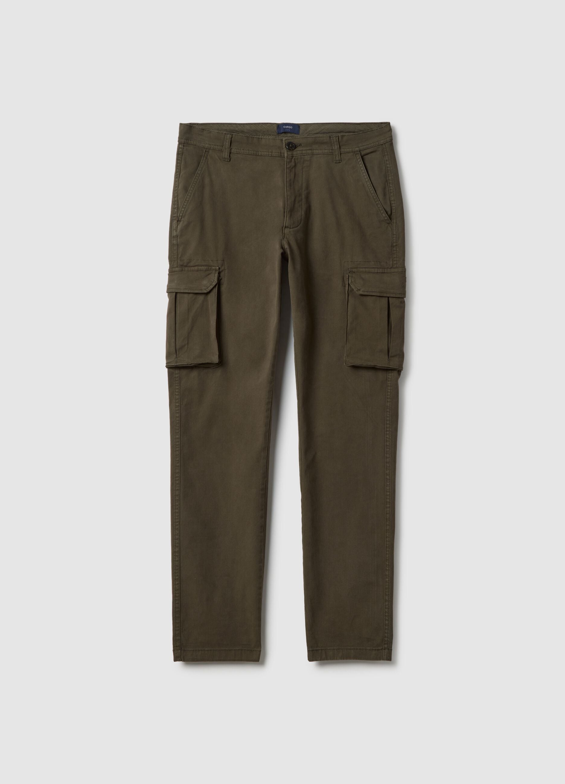 Green slim fit stretch cotton cargo trousers