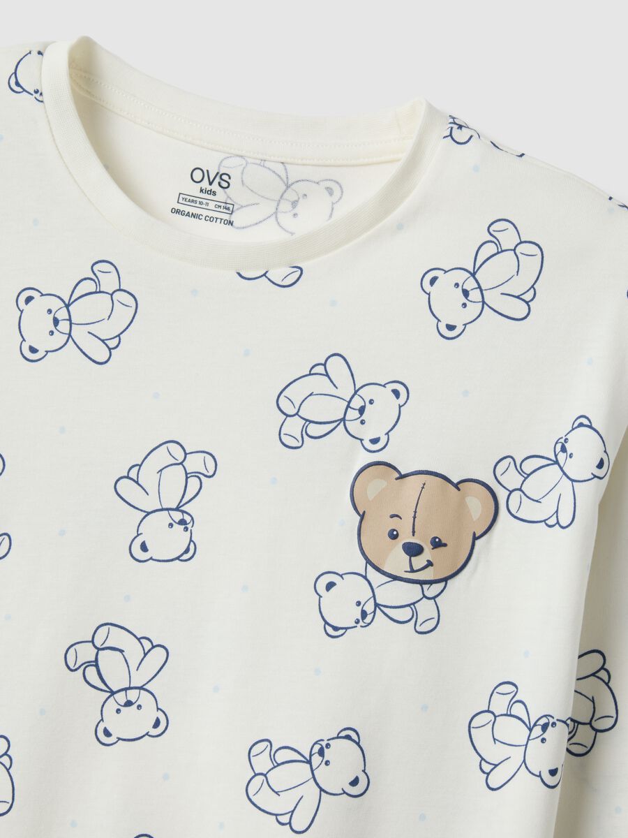 Girls' white regular fit pure cotton pyjamas with teddy bears_2