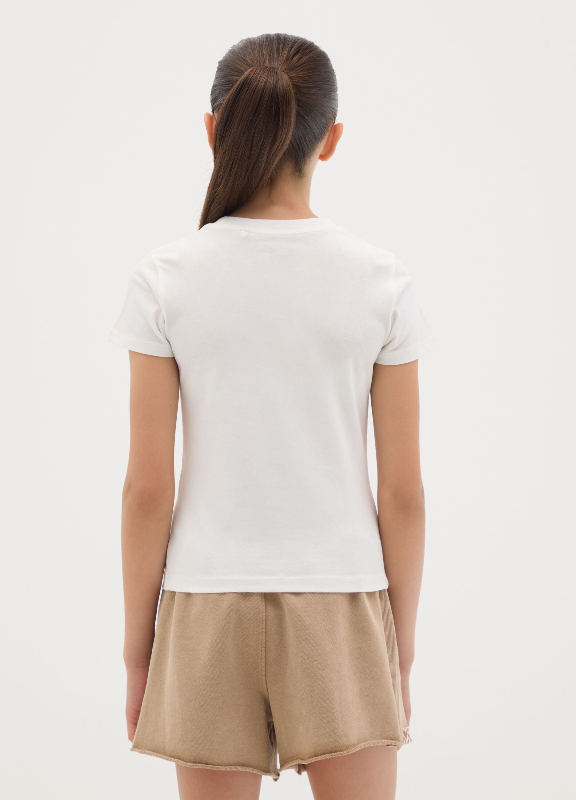 Girls&rsquo; white fitted T-shirt in stretch cotton