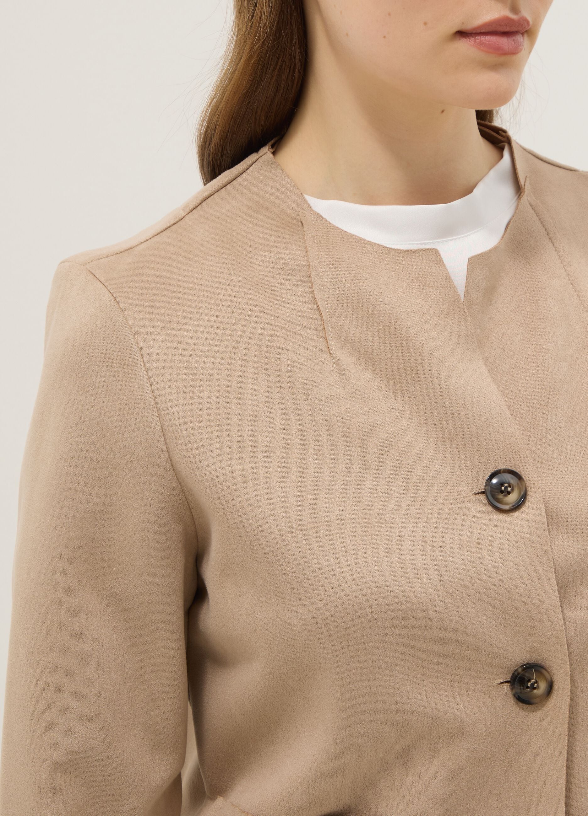 Beige regular fit jacket with front pockets