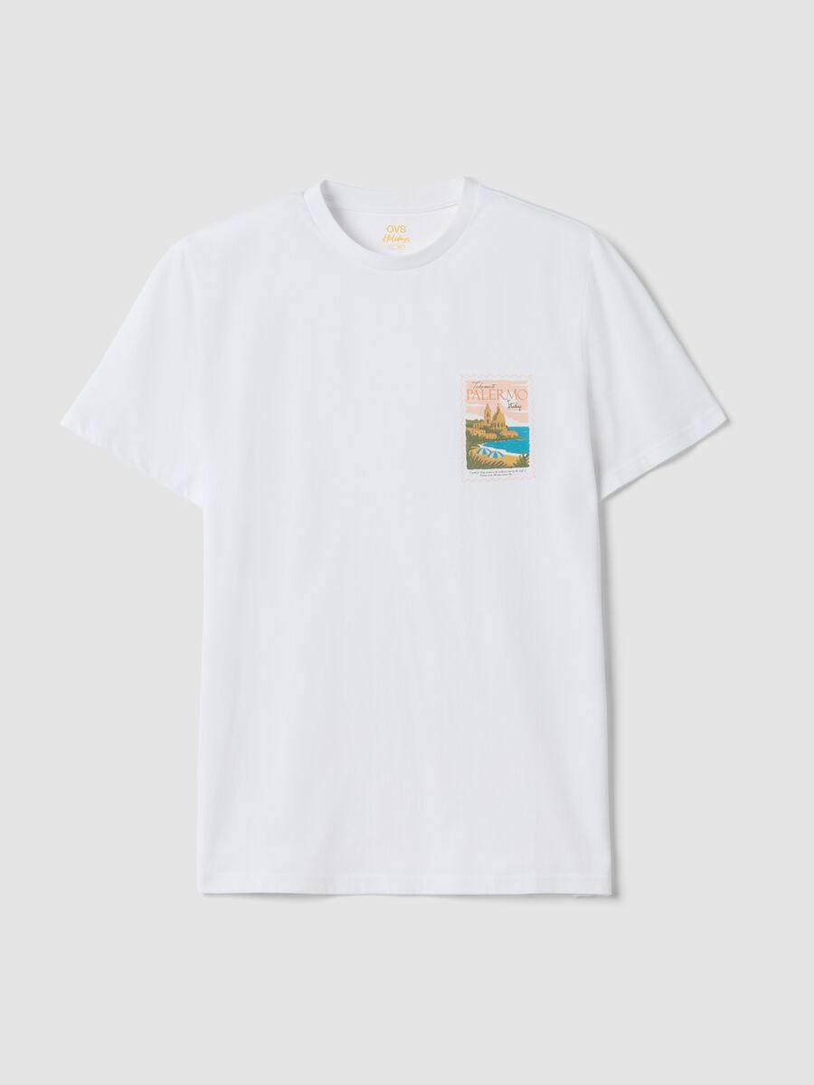 White pure cotton T-shirt with chest print, regular fit_4