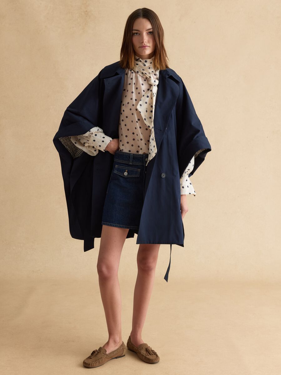 Cappotto lungo in misto cotone blu oversize fit_0