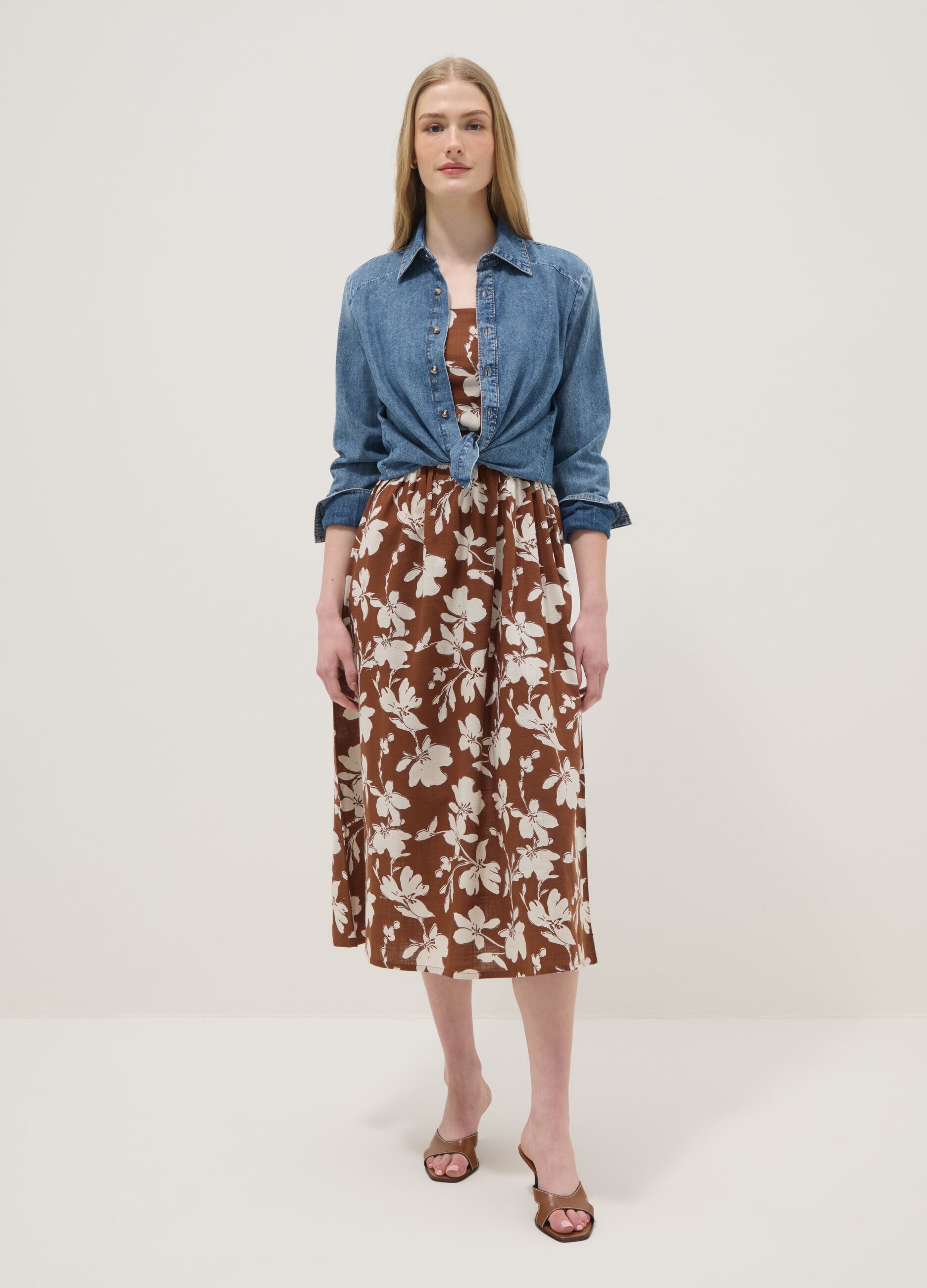 Brown floral print dress
