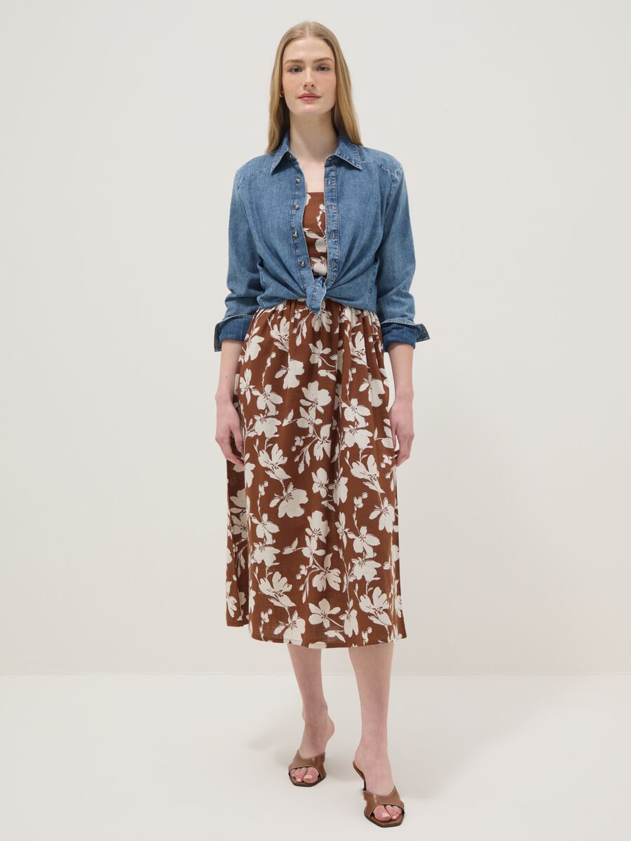 Brown floral print dress_1